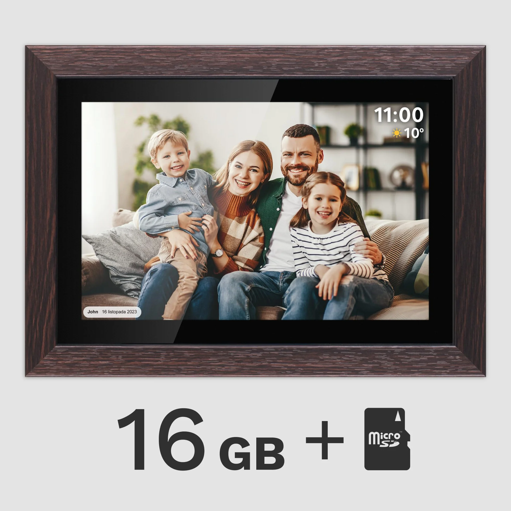 Krüger&Matz Cyfrowa Ramka na Zdjęcia FRAMEO 1280x800 px 10,1" Wi-Fi MicroSD Odtwarzanie Klipów Wideo Timer Pogoda Drewniana Ramka KM1102