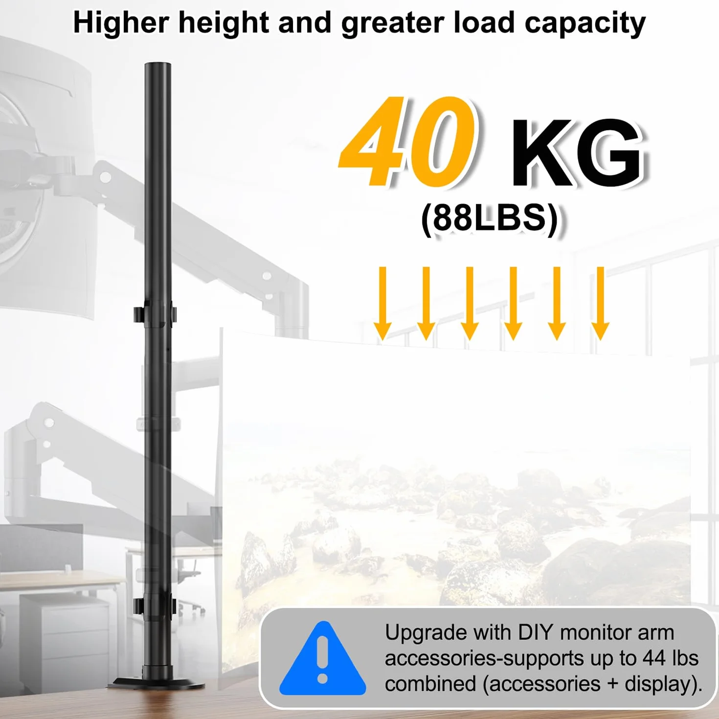Stalowy drążek do monitora 814 mm 2-częściowy 40 kg czarny