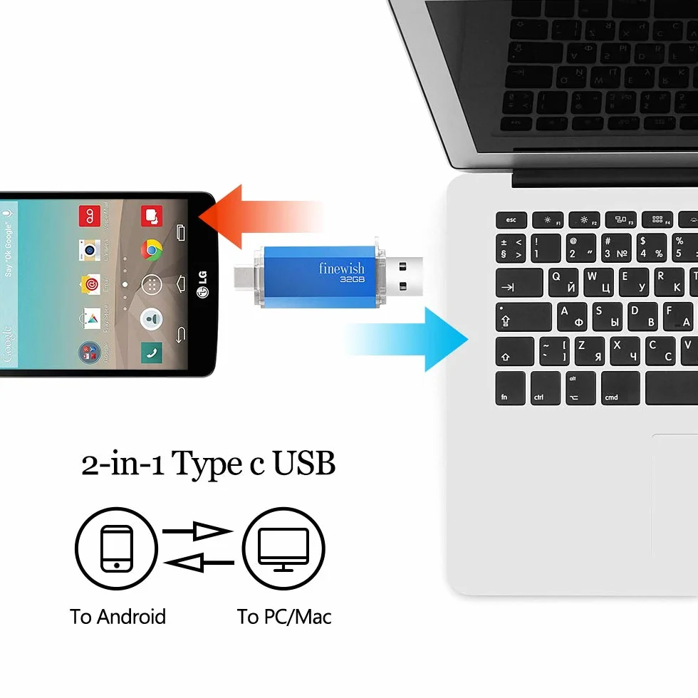 USB C Pendrive 32 GB, 2 w 1, pamięć flash typu C, przenośny Otg, do tabletów, nowego Macbooka, smartfonów z Android, Samsung, Huawei, Oneplus, niebieski
