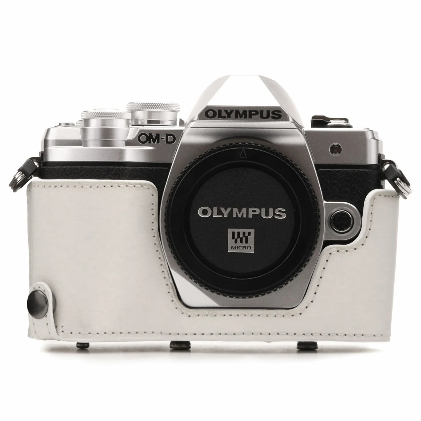 MegaGear MG1349 Ever Ready skórzane etui i pasek z dostępem baterii do kamery Olympus OM-D E-M10 Mark III - biały