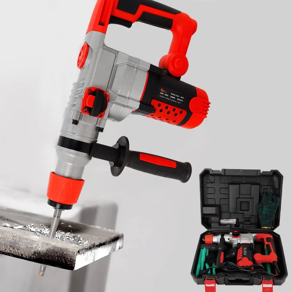 Hammer Drill młot udarowo-obrotowy 2200 W, 0-930 obr./min, 220 V, z 6 koronkami wiertniczymi, jedna para rękawic, 30 cylindrów do dużych obciążeń, do metalu, drewna i betonu