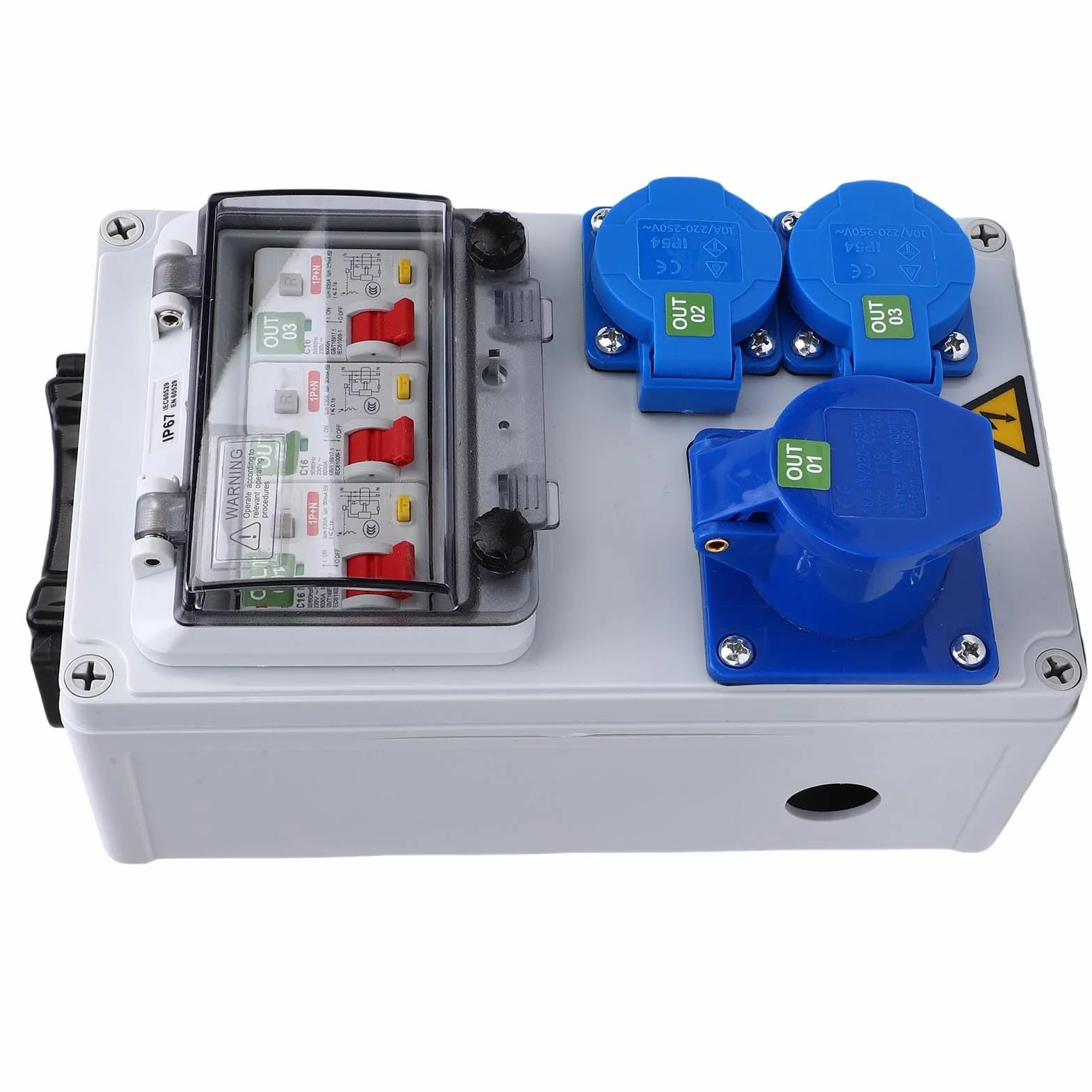 ViaGasaFamido Zewnętrzna Skrzynka Rozdzielcza 16 A 3-pinowa – Wodoodporna Obudowa Gniazdka Elektrycznego IP67 na Plac Budowy i do Fabryki (250 X 150 X 100 Mm, Trudnopalna, Wyłącznik Typu A)