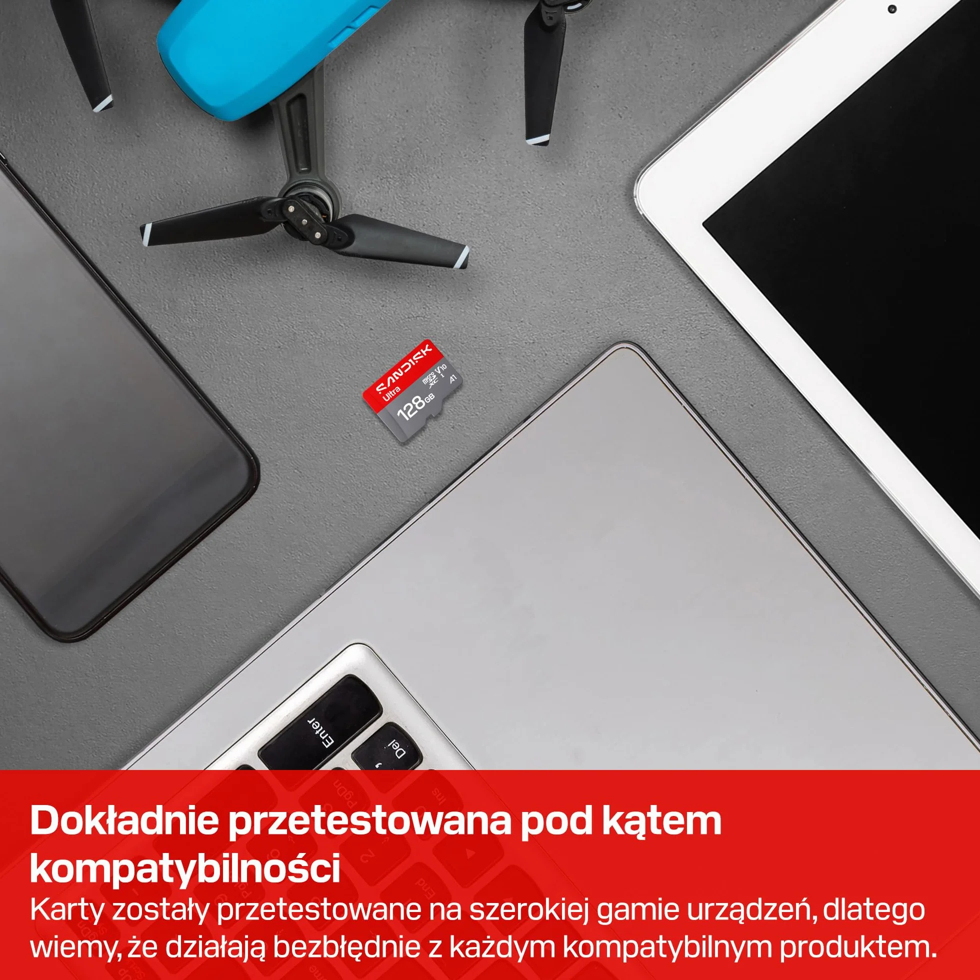 SANDISK Ultra Karta microSDXC UHS-I + SD Adapter, 128 GB (prędkość odczytu do 195 MB/s, filmy Full HD, V10, U1, C10, A1) Do smartfonów i tabletów z systemem Android oraz kamer i laptopów