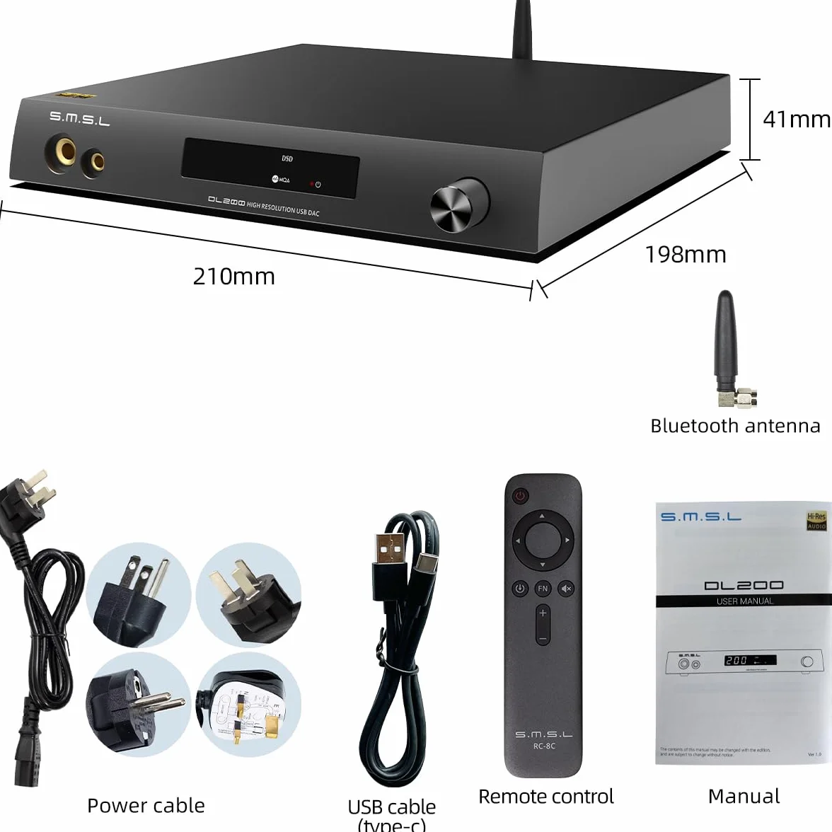 S.M.S.L DL200 wzmacniacz słuchawkowy ES9039Q2M MQA XMOS PCM768kHz/32bit DSD512 Bluetooth