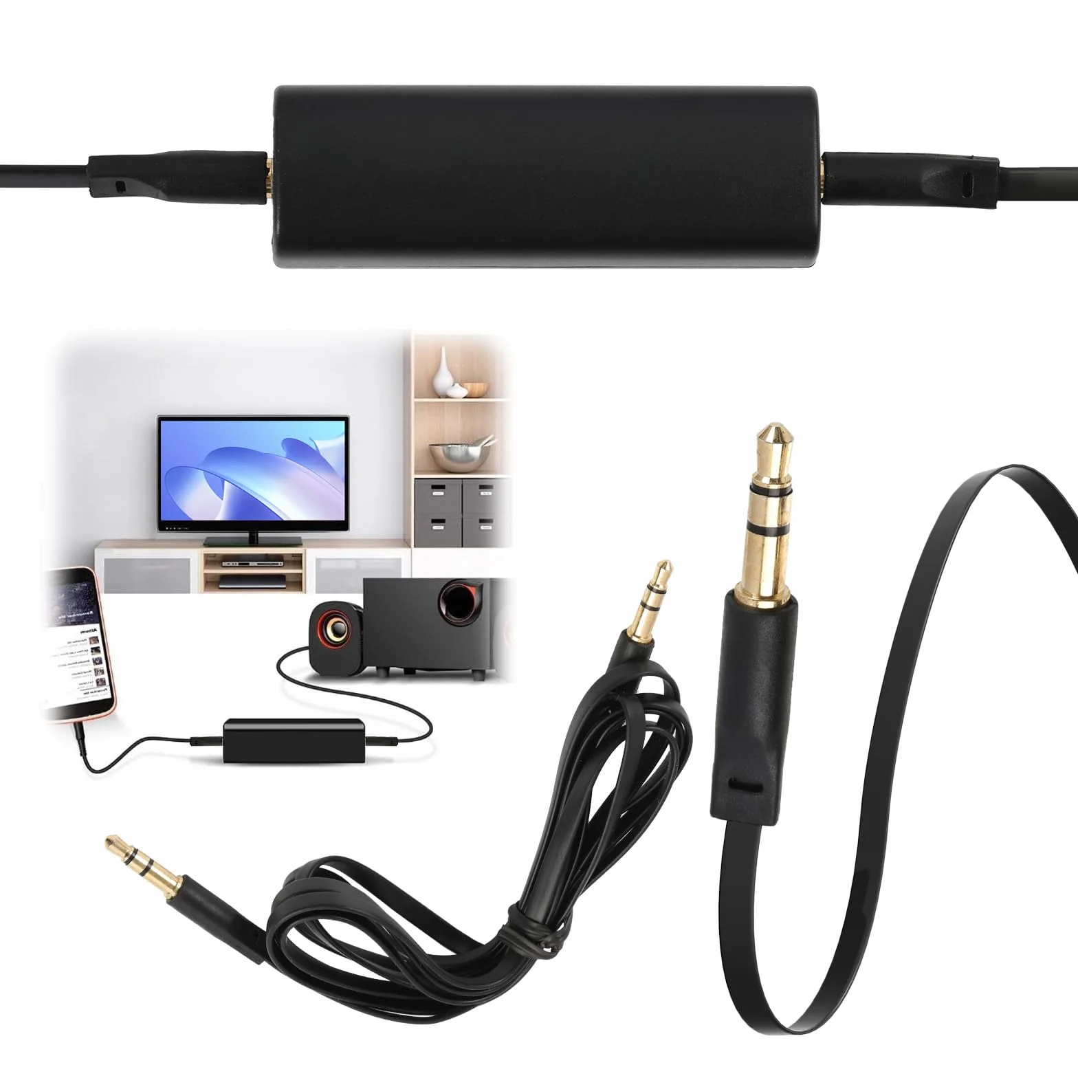 Filtr przeciwzakłóceniowy jack 3,5 mm, izolator Ground Loop, filtr prądowy do samochodu, domowego systemu audio, głośnik, izolator audio Ground Loop do redukcji szumów w radiu samochodowym, z kablem