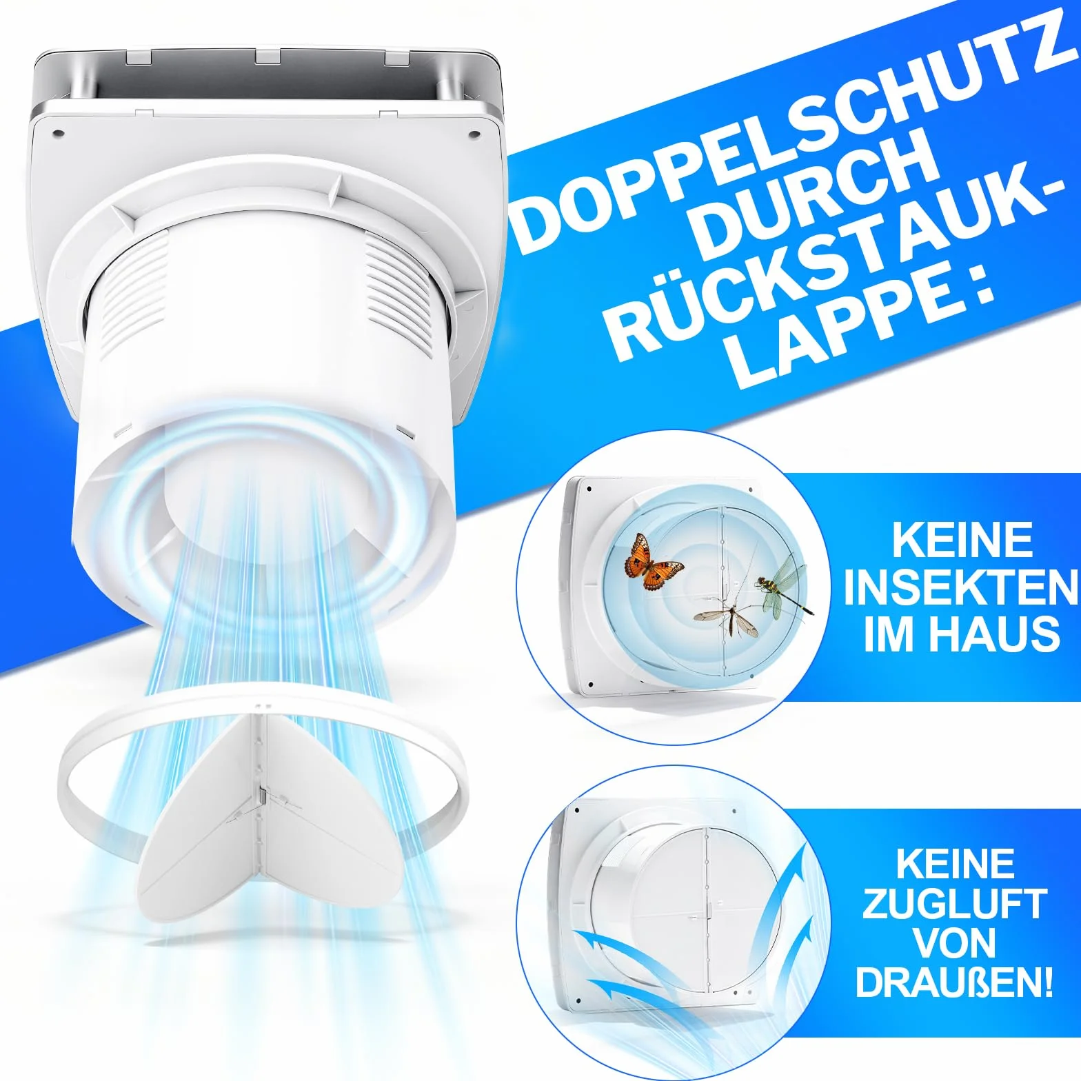Wentylator łazienkowy 100 mm z wybiegiem, ≤ 34 dB, cichy i wydajny wentylator wyciągowy, 12 W, 2400 obr./m, IPX4, wentylator ścienny z zaworem zwrotnym, łatwy montaż na oknie, suficie, w łazience