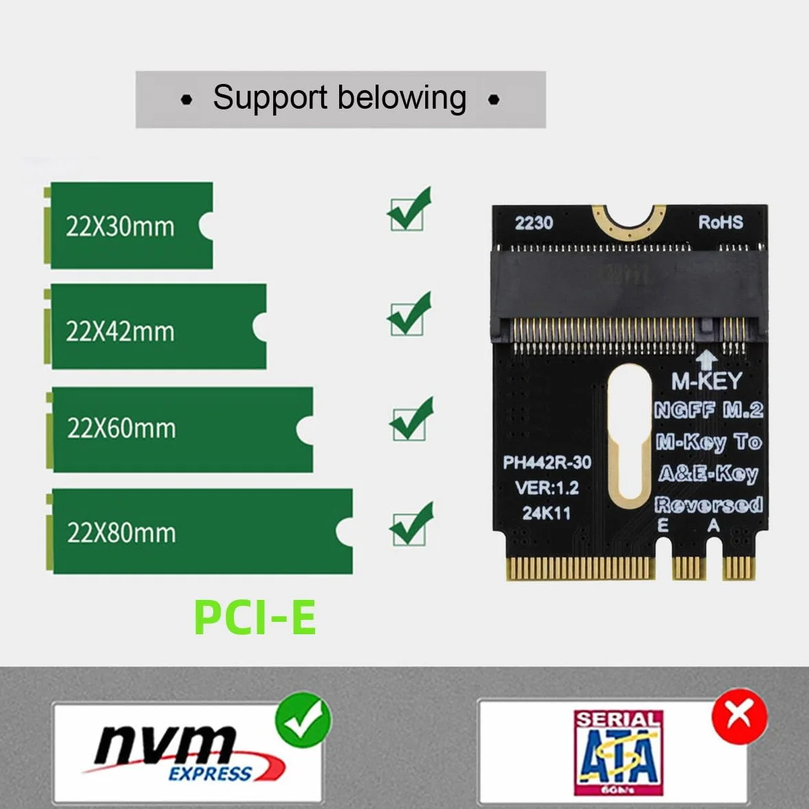 Karta 2230 NGFF A+E-Key na NVME M-key żeński przedłużacz PCI-E 4.0 adapter SSD 2280