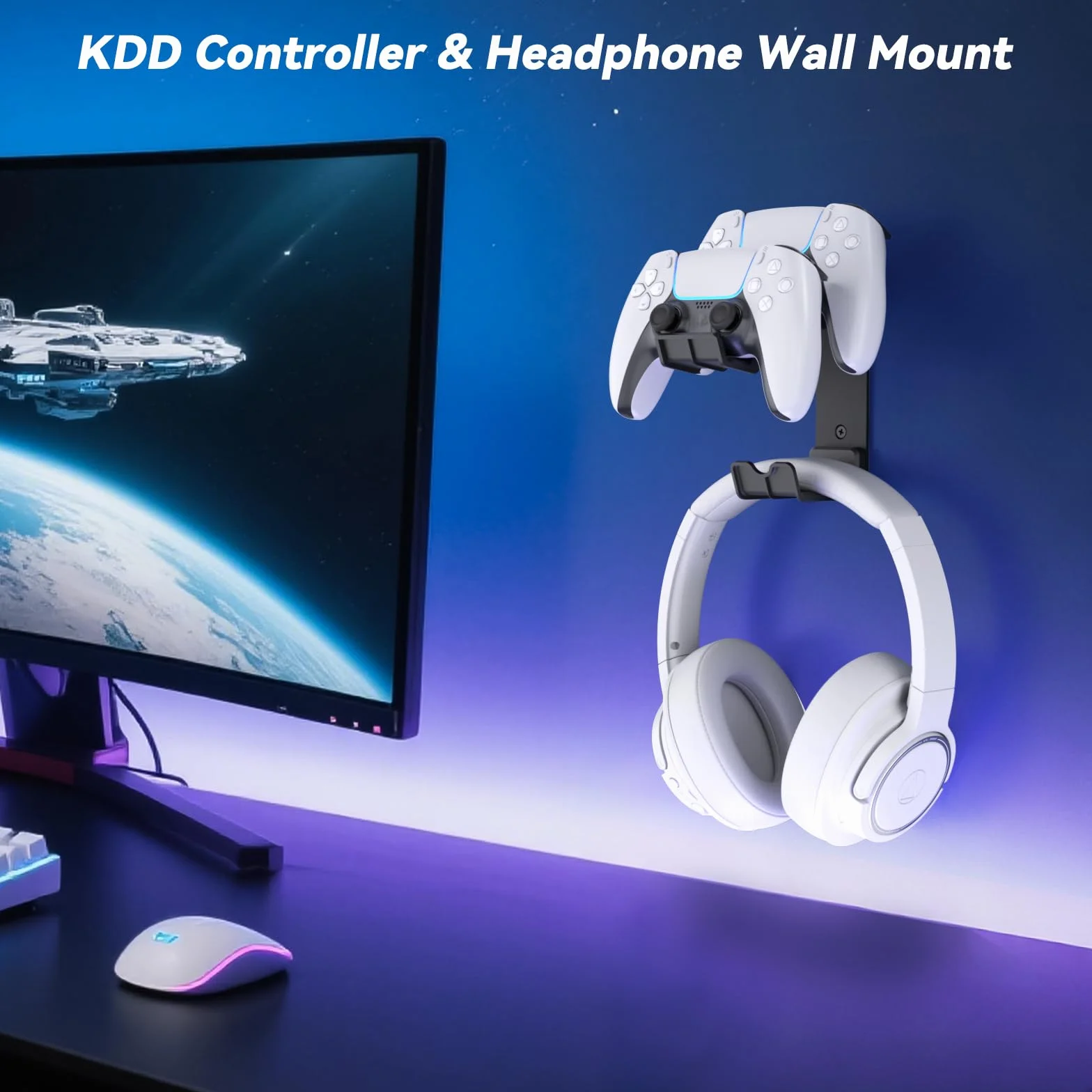 KDD Podwójny kontroler i uchwyt na słuchawki ścienny do gier Xbox Series X/S PS5 PS4 PS3 Switch STEAM PC