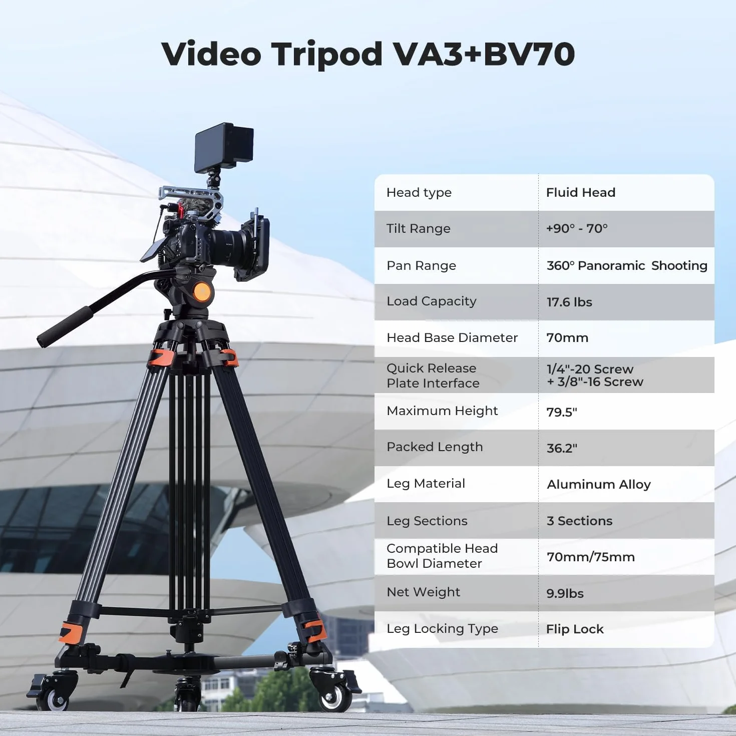 K&F CONCEPT Statyw wideo 202 cm Heavy Duty Tripod z głowicą fluidową nośność 8 kg