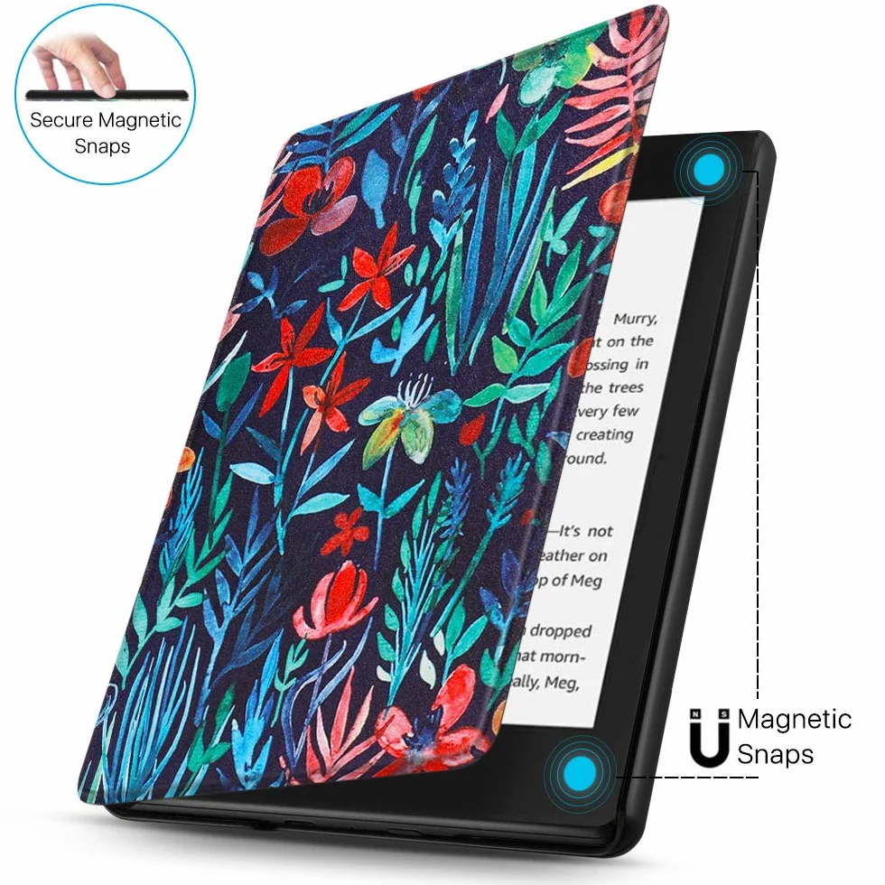 TNP Ochronne etui do Kindle Paperwhite 10 generacji 2018, twarde etui i etui PC do czytnika Amazon Kindle Paperwhite, automatycznego budzika i snu, czerwone i białe kwiaty
