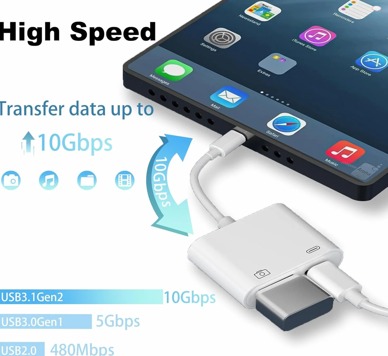 Adapter iPhone USB OTG MFi Lightning męski USB żeński kabel ładujący konwerter OTG pamięć flash czytnik kart mysz klawiatura MIDI kontroler gier