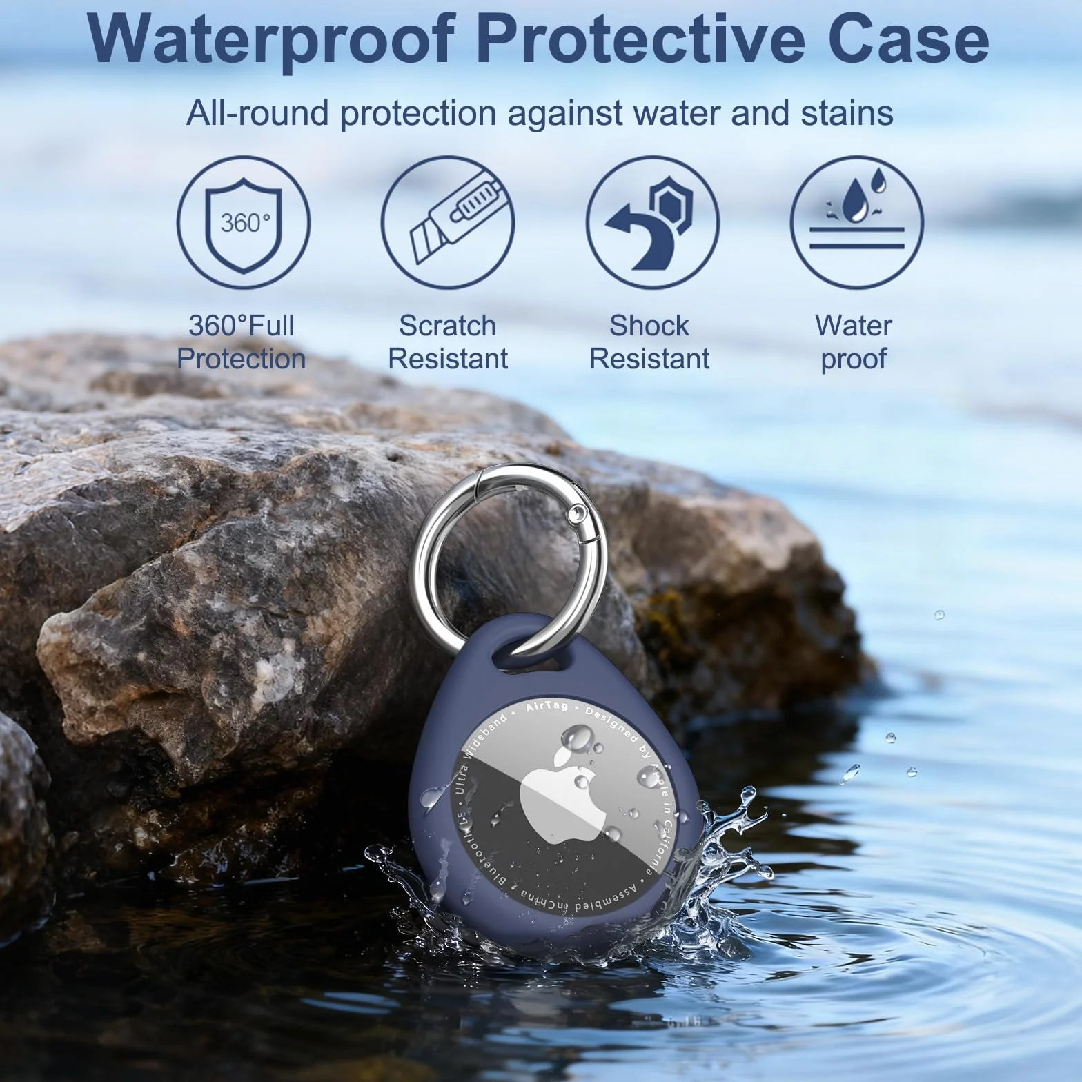 Mugust etui ochronne do Apple AirTag z brelokiem, niebieskie