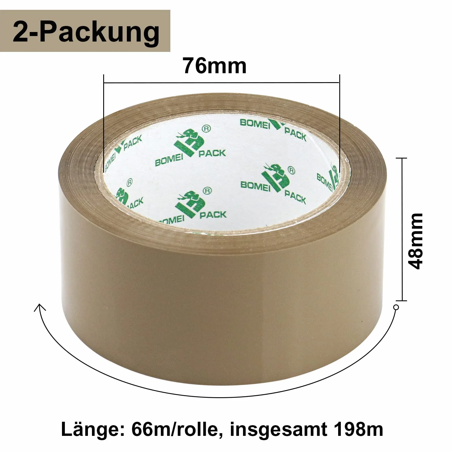 BOMEI PACK 3 rolki taśmy klejącej do pakowania, taśma do pakowania, 66 x 48 mm, brązowa, materiał do pakowania paczek i kartonów, taśma do pakowania o dużej sile klejenia, profesjonalna jakość