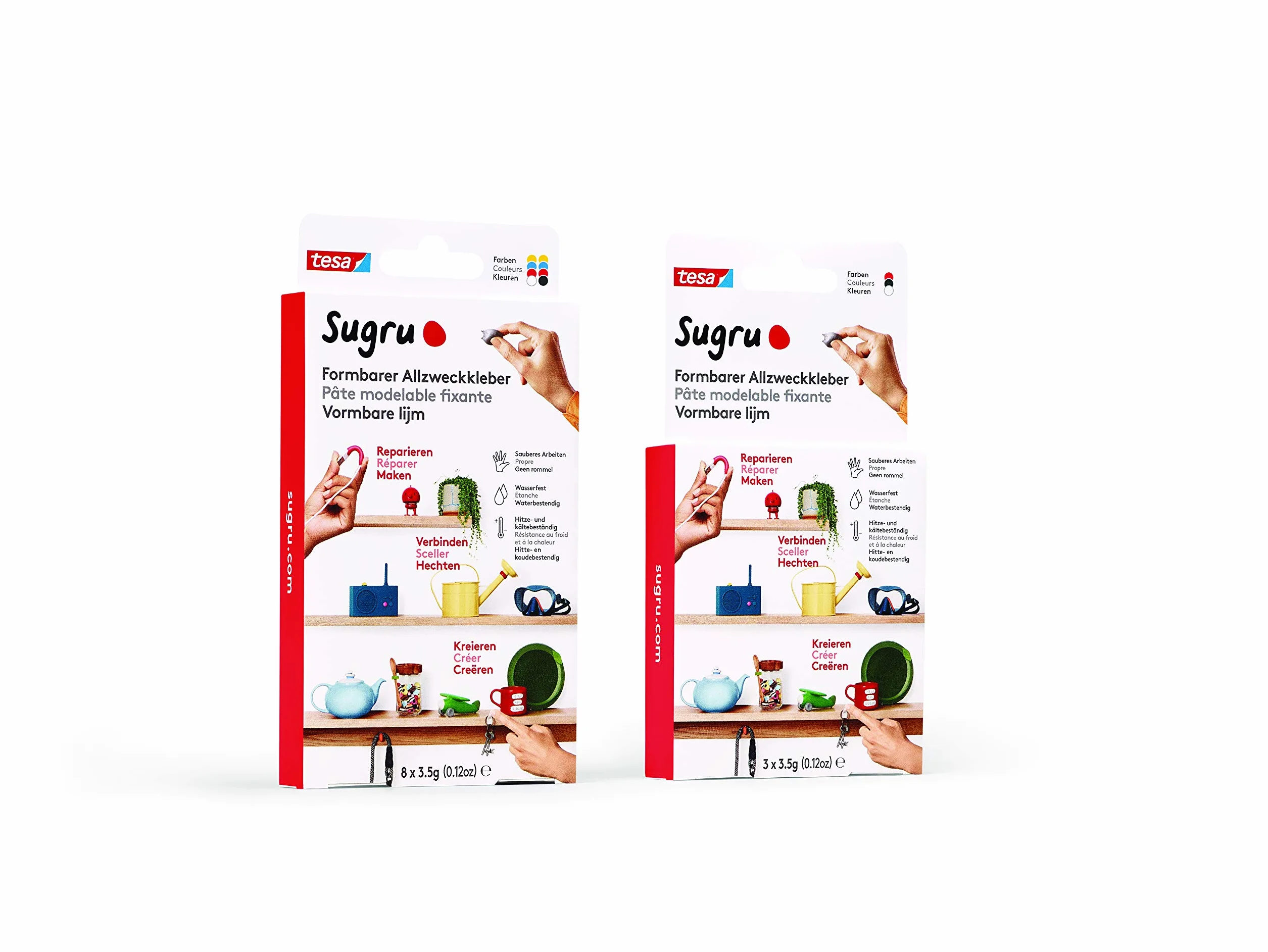 tesa Sugru Uniwersalny Klej Formowalny, Masa Klejąca do Różnych Zastosowań, 3 x 3,5 g, Kolor: Czerwony, Niebieski & Żółty