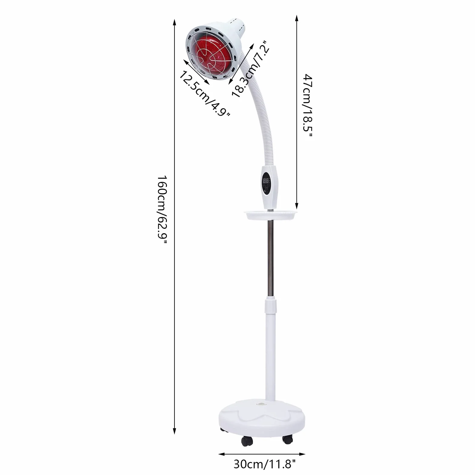 Terapia cieplna na podczerwień, czerwone światło, stojak podłogowy, lampa grzewcza z pilotem zdalnego sterowania, regulowane kółka 360°, 275 W