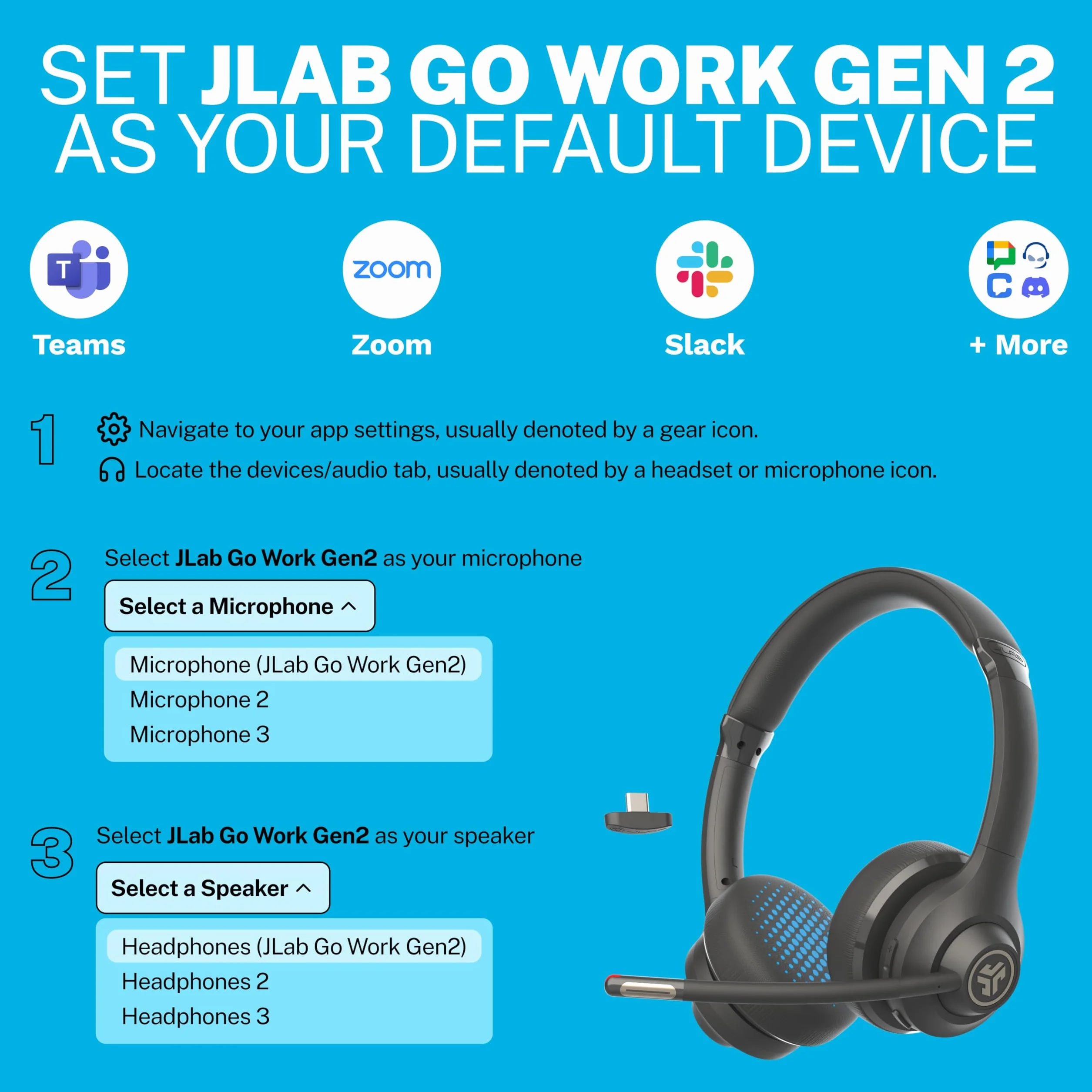 JLab Go Work bezprzewodowe zestawy słuchawkowe 2. generacji z mikrofonem Bluetooth do komputera