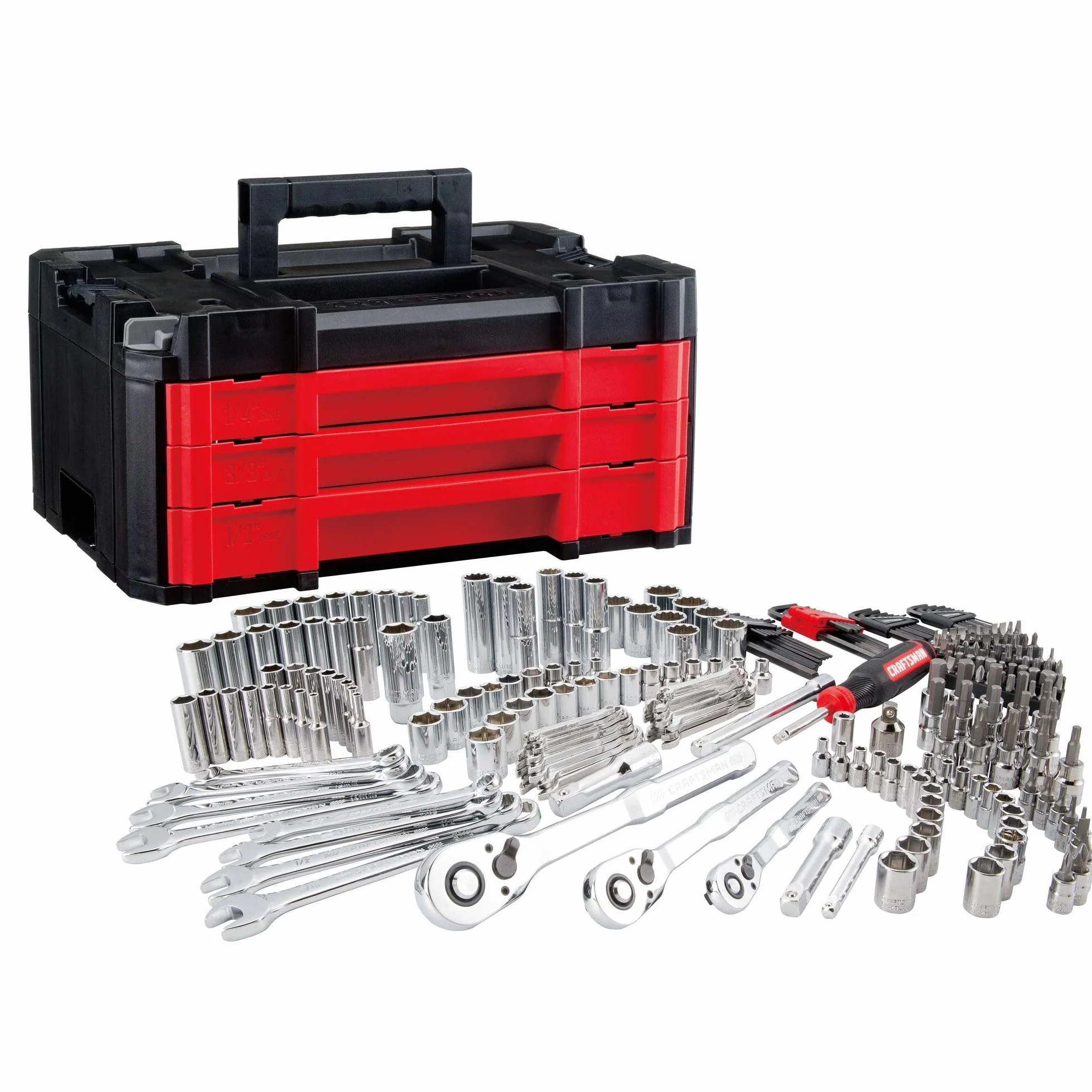 Craftsman VERSASTACK CMMT45309 zestaw narzędzi mechanicznych, 1/10.2 cm i 3/20.3 cm, trwała skrzynka narzędziowa z 3 szufladami, 262 szt