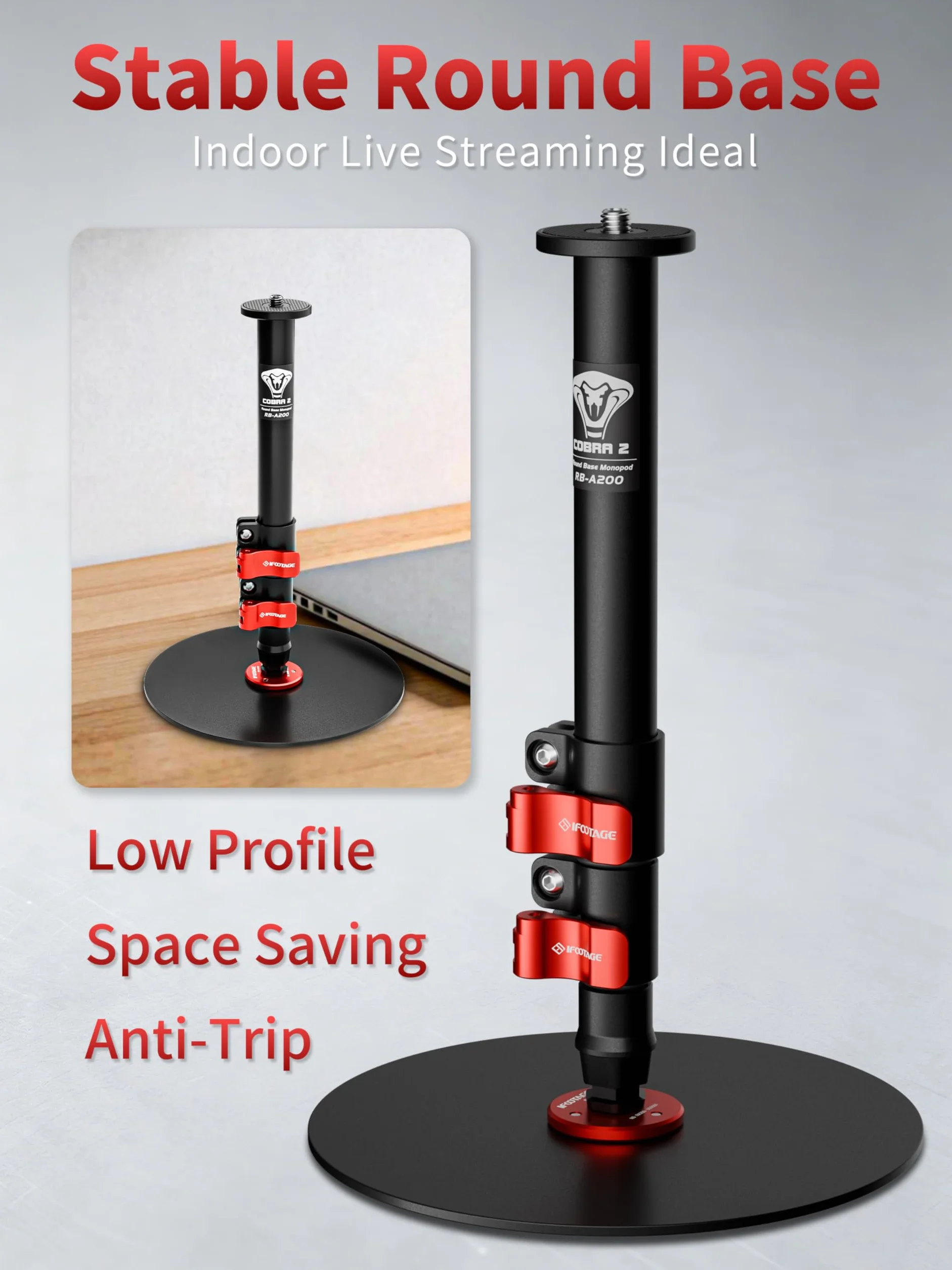 IFOOTAGE RB-A200 Okrągła podstawa monopod aluminiowy statyw stołowy 22'' do kamery DSLR