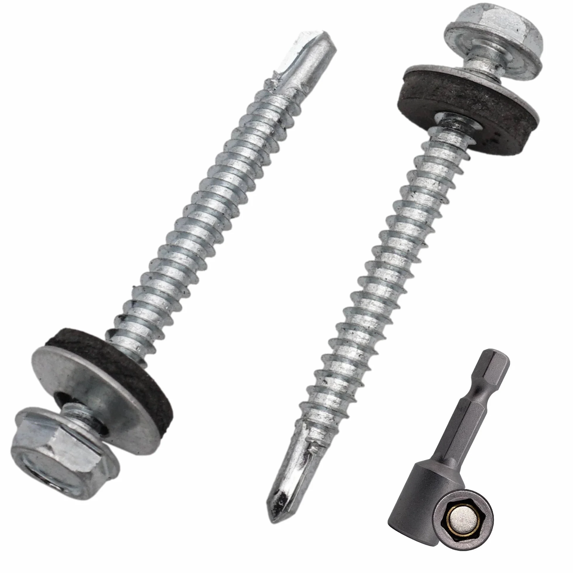 SKIR'CO (150 szt.) Wkręty dekarskie ocynkowane 4,8 x 50 mm, łeb sześciokątny, DIN 7504-K Wkręty samowiercące z podkładkami uszczelniającymi EPDM