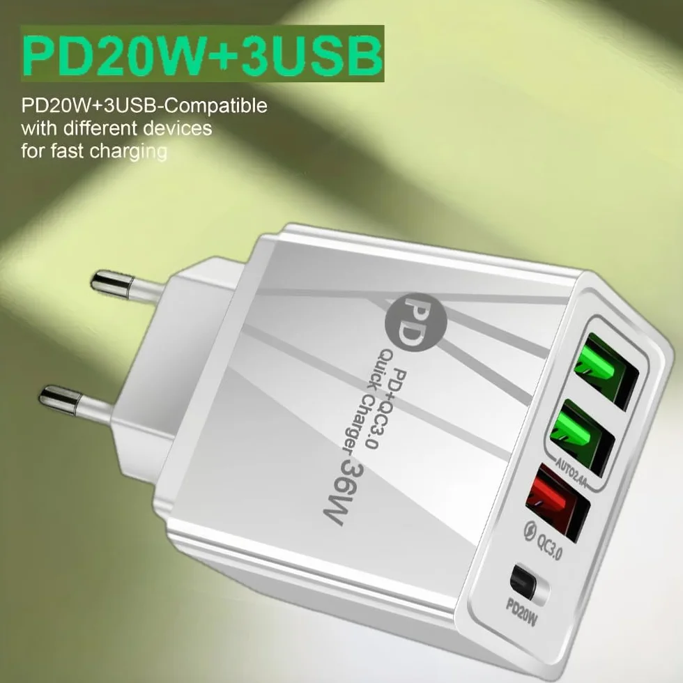 Ładowarka szybka 36 W PD QC3.0 USB C 4 porty uniwersalny do iPhone Samsung Huawei Xiaomi