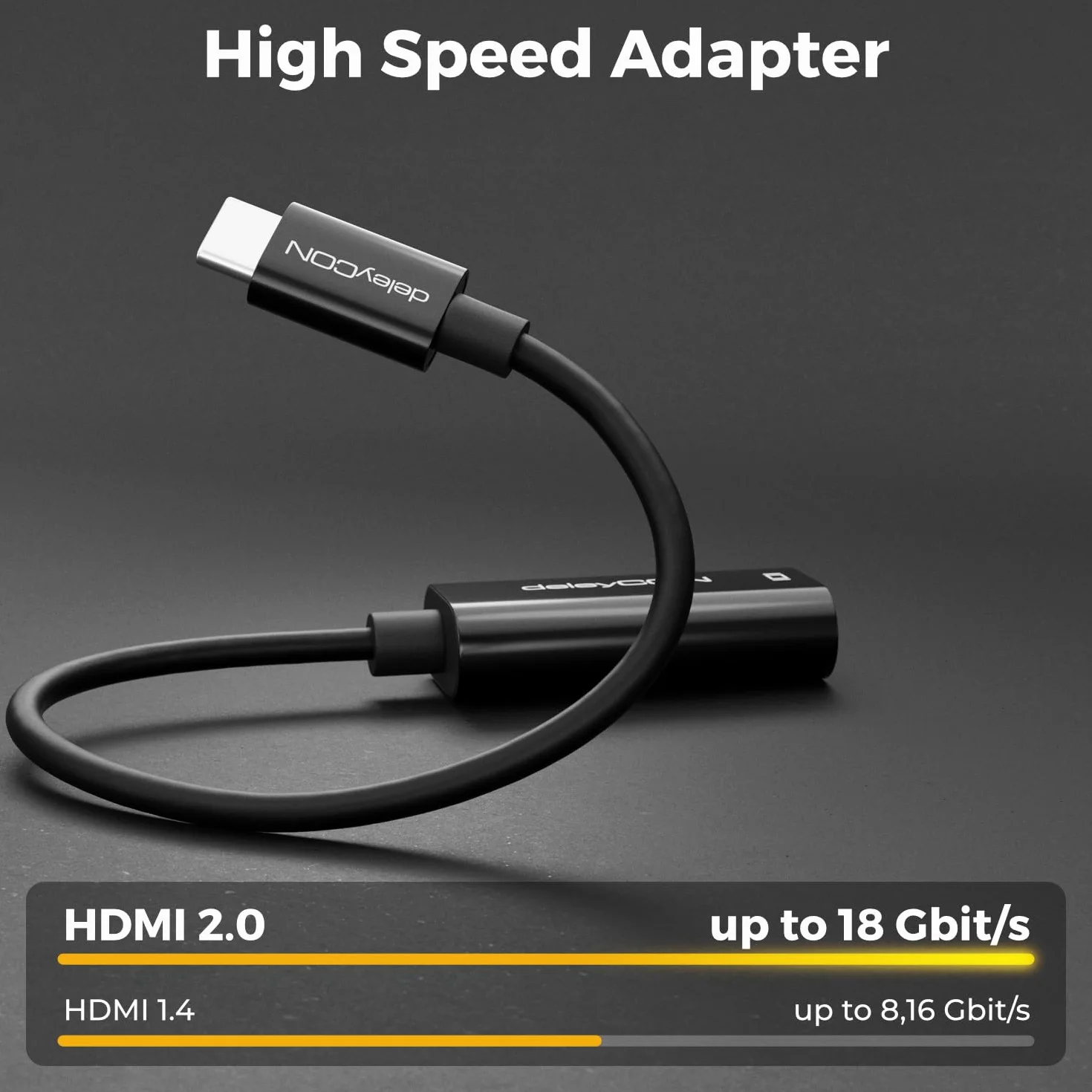 deleyCON 4K USB C do HDMI Adapter Kabel 4K@60Hz HDR Thunderbolt 3/4 Konwerter