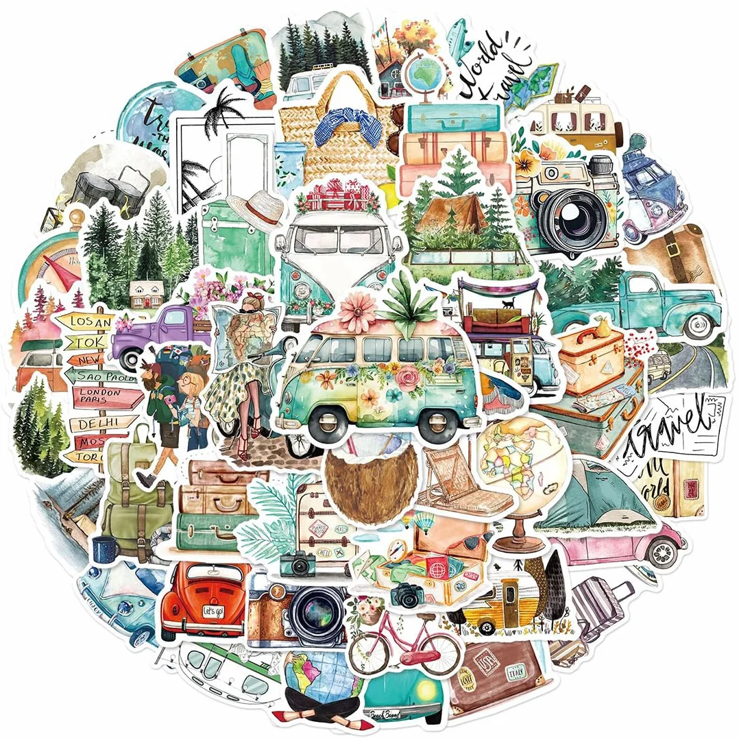 100 naklejek podróżnych, naklejki na dziennik podróży i albumy, wodoodporne naklejki estetyczne, dekoracyjne do scrapbookingu i notatnika