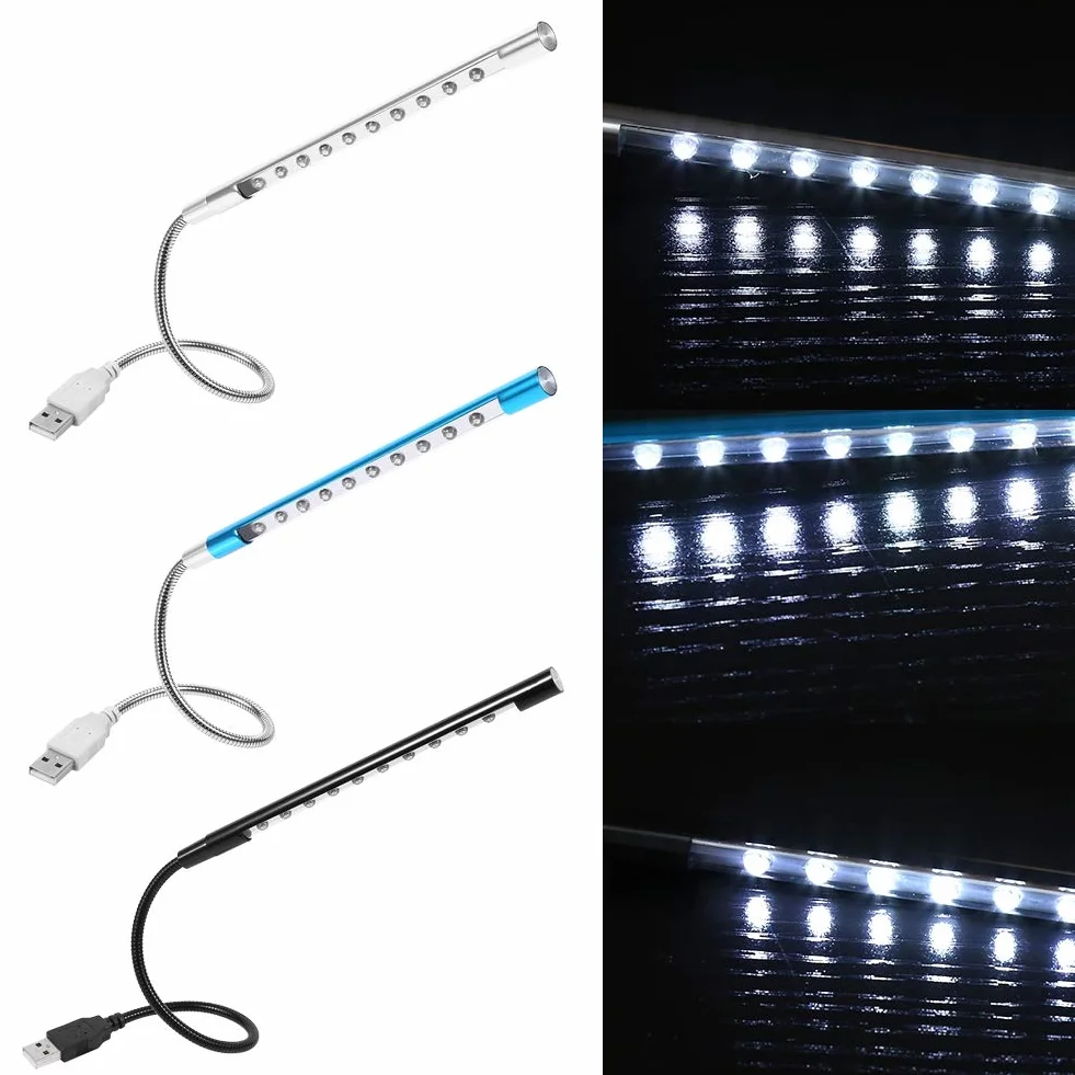 Klawiatura USB z lampką do czytania, 10 mini LED, elastyczna szyja łabędzia, przenośna