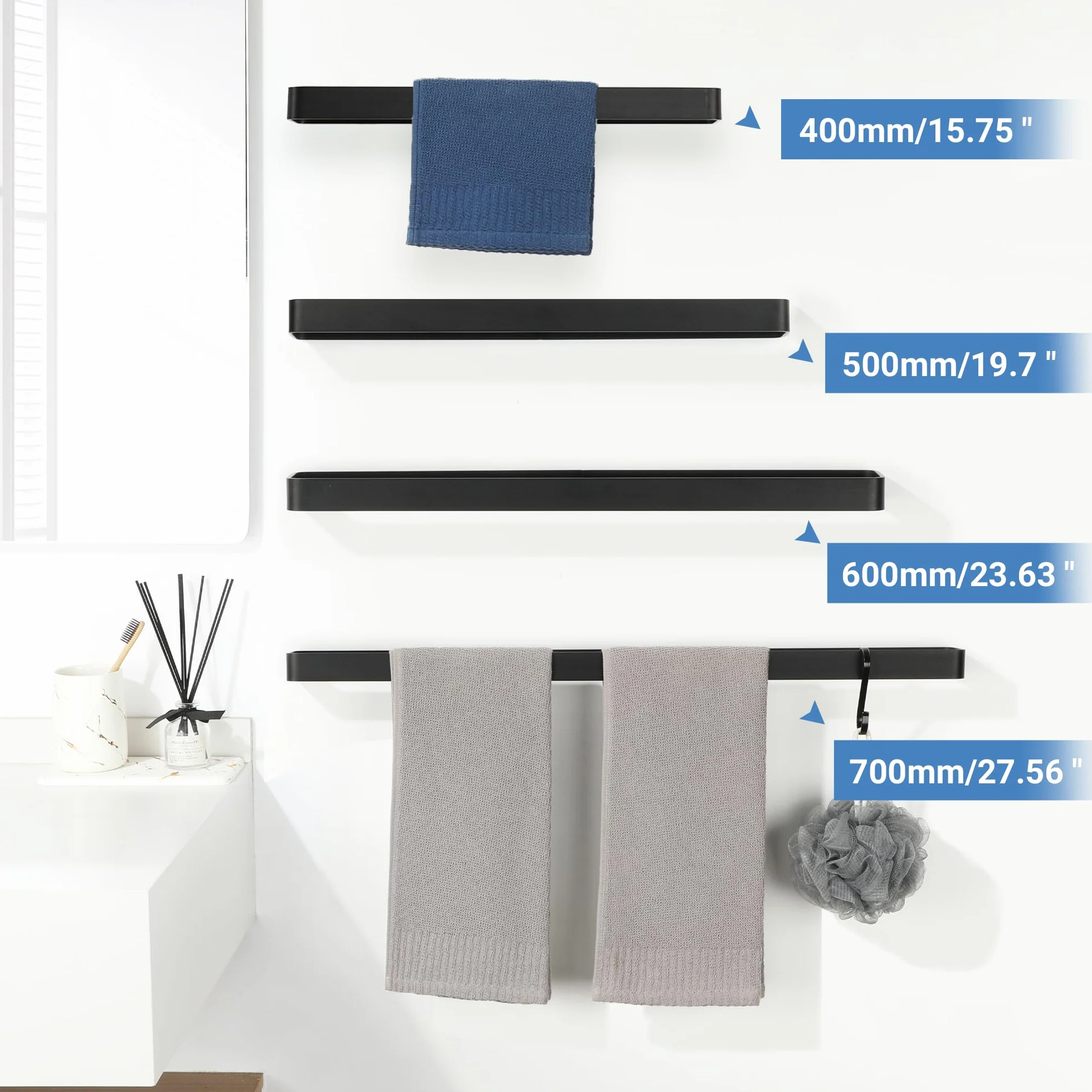 SAYAYO Wieszak na ręczniki do łazienkowe, czarny uchwyt na ręcznik, Wieszak na ręczniki ze aluminiowy, Montażu na ścianie, do łazienki i kuchni, 60 cm, EGYS24030-600-B