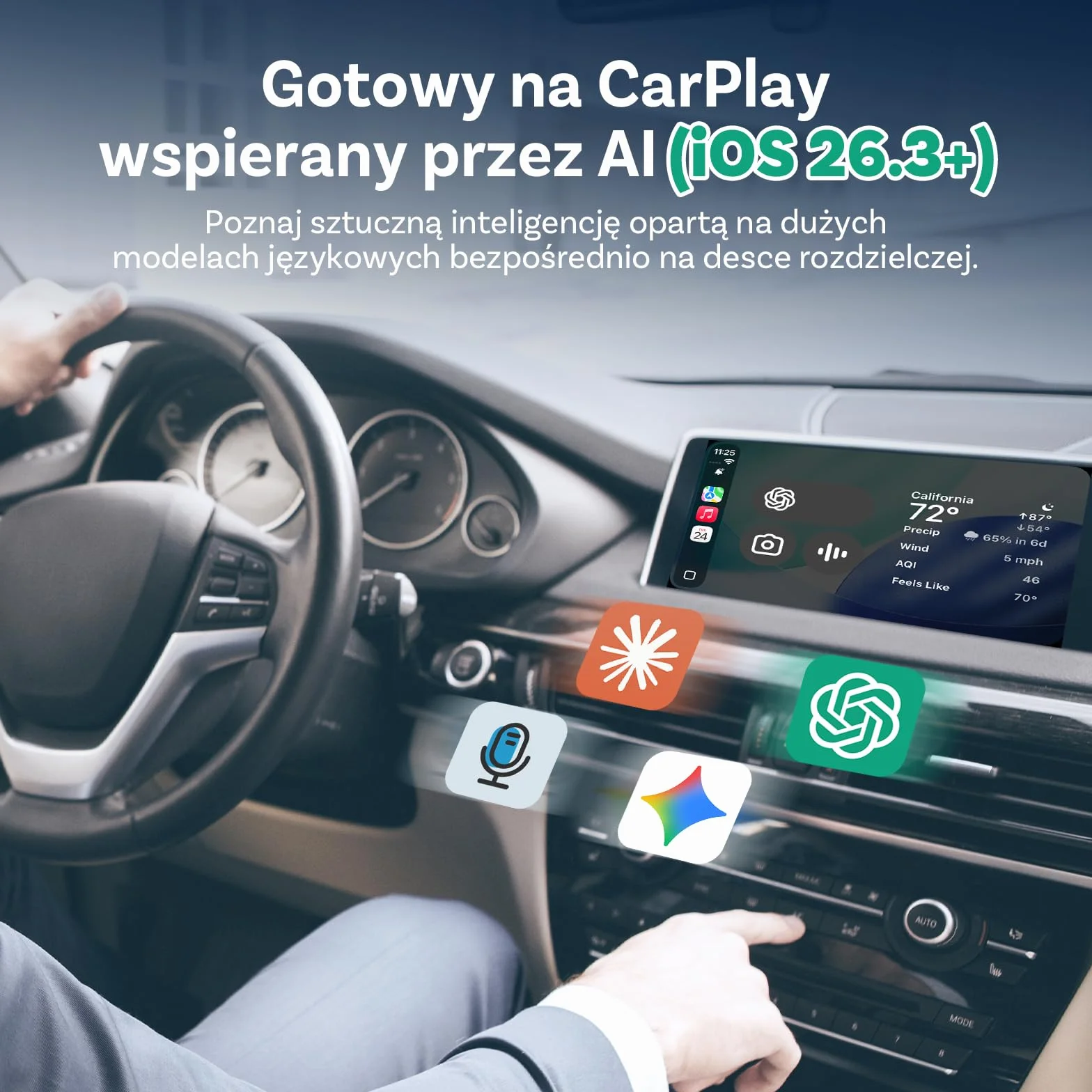 2026 Upgrade Ottocast Mini Cube, Bezprzewodowy Adapter CarPlay & Android Auto, Plug & Play, 2.4G+5G, Automatyczne Ponowne Połączenie, Kompatybilny z autami po 2016 z przewodowym CarPlay/Android Auto