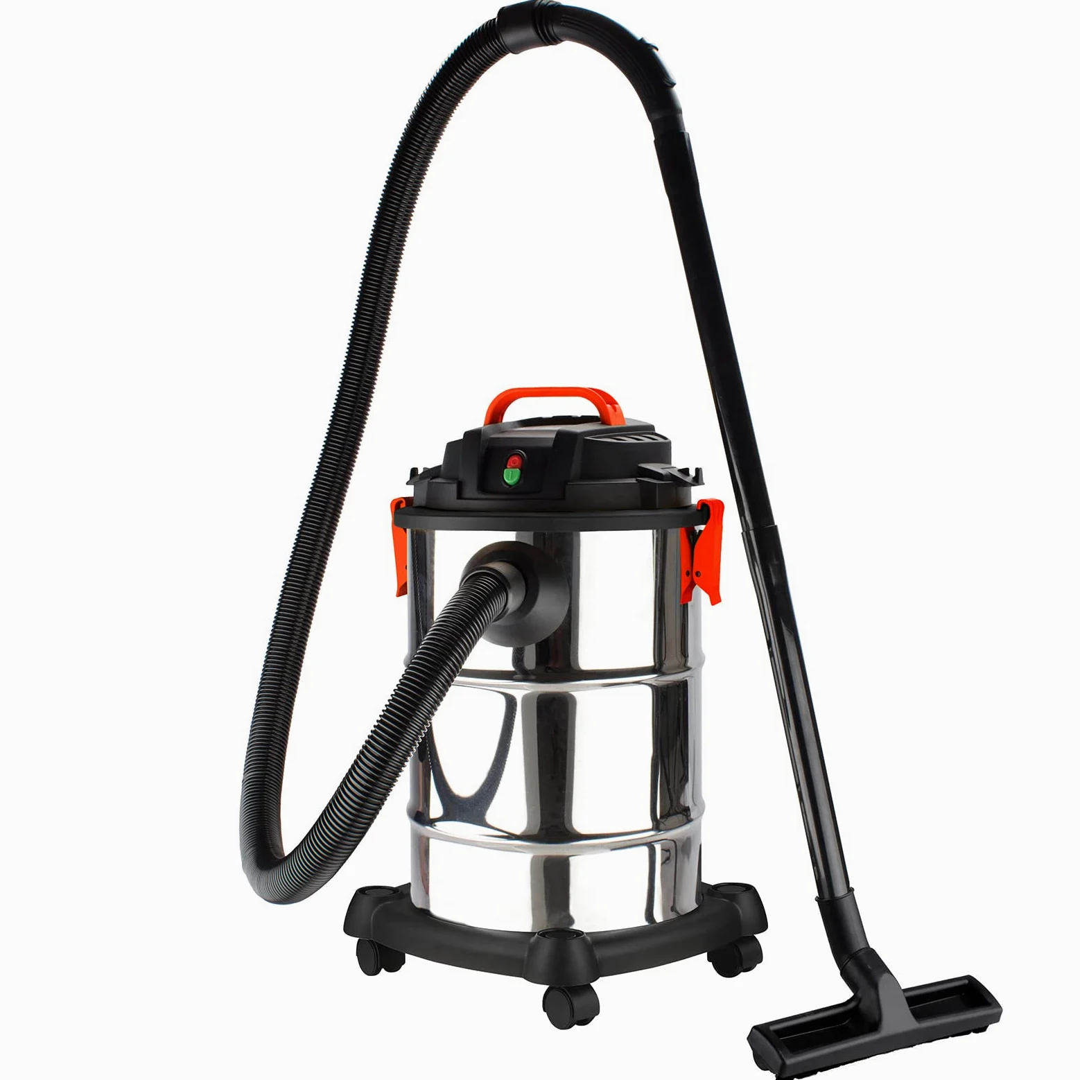 Grafner Odkurzacz XXL ze stali nierdzewnej do pracy na mokro i na sucho 1200 W, 30 litrów, w zestawie filtr z włókniny, rura ssąca, ssawka podłogowa, szczotka funkcyjna, odkurzacz przemysłowy, odkurzacz do pracy na mokro