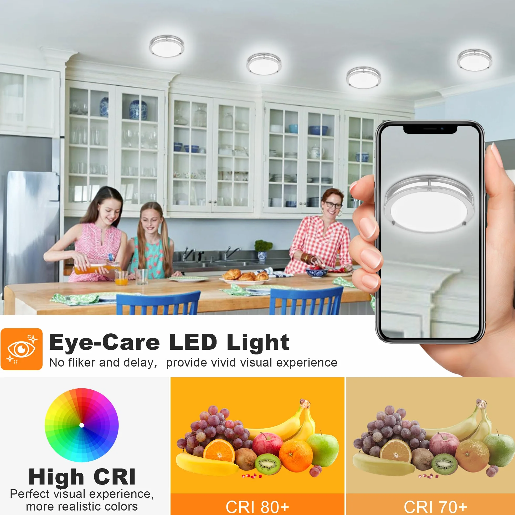Okrągła lampa sufitowa ze szczotkowanego niklu 7,5 cala – podtynkowa lampa sufitowa LED do kuchni 2700 K / 3000 K / 3500 K / 4000 K / 5000 K regulowana szczotkowany nikiel łazienka