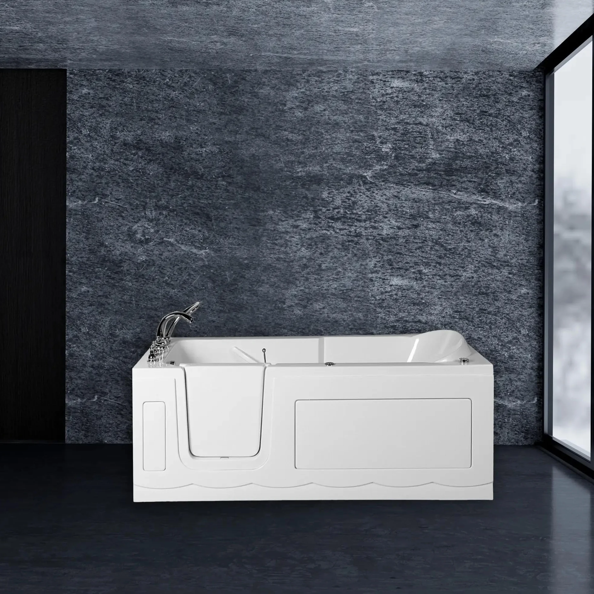Wanna dla seniorów Firenze I 170 x 75 cm – wanna do siedzenia z drzwiami po lewej stronie, funkcja, dysze do masażu, pomoc przy wejściu, wanna akrylowa