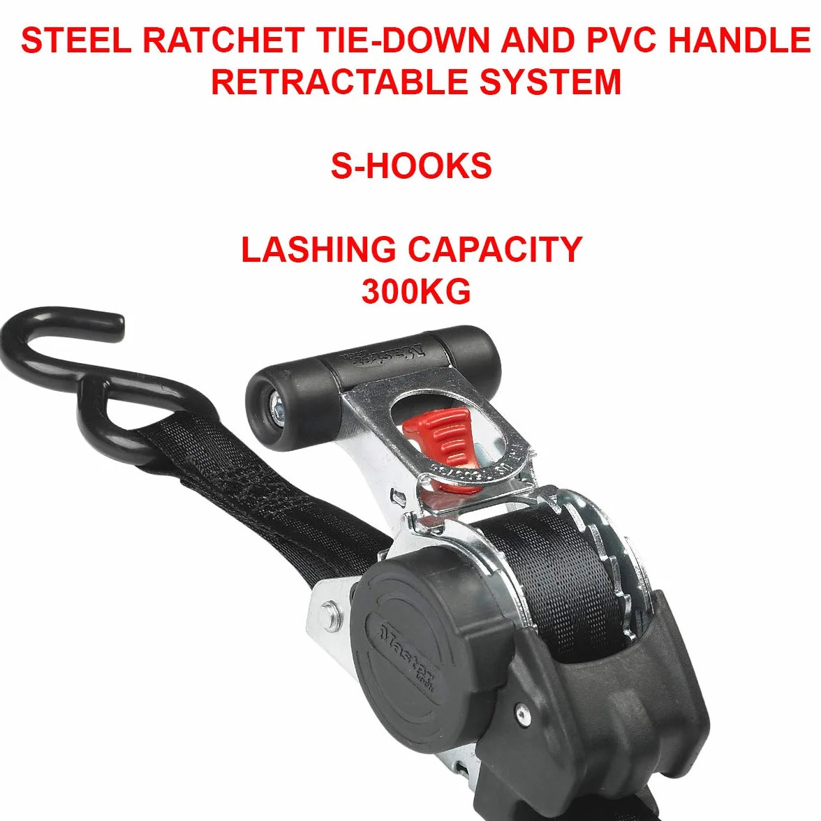 Master Lock 3238EURDAT Chowany pasek do wiązania z grzechotką z haczykami w kształcie litery S, czarny, 3 m x 25 mm, 2 sztuki