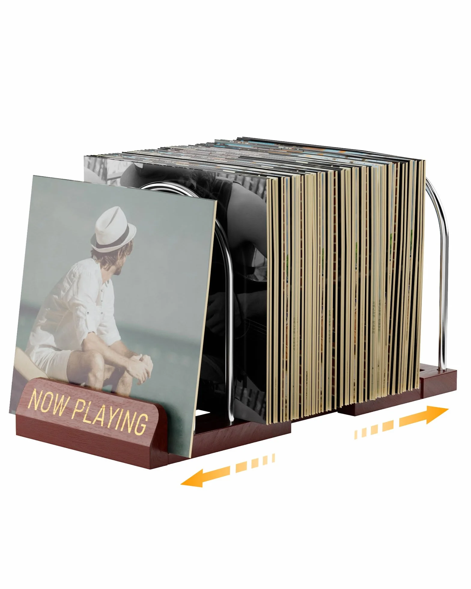 BS-VOG Stojak Na Winyle, Rozsuwany Na 30-70 LP, Now Playing, Drewno & Metal, Stabilny Do Domu I Dla Miłośników Muzyki