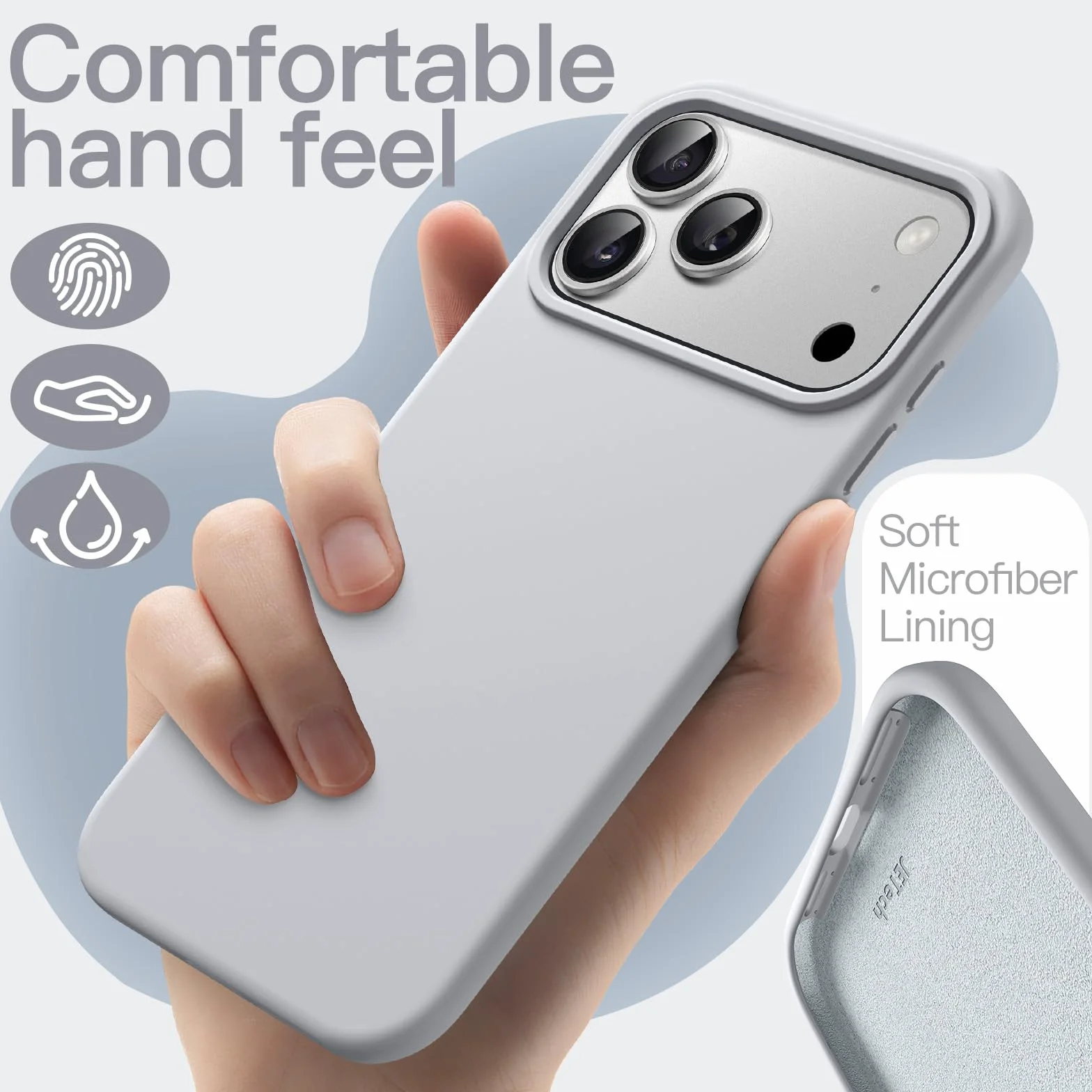JETech Etui z Płynnego Silikonowe dla iPhone 17 Pro Max 6,9 Cala, Jedwabiście Miękkie w Dotyku Ochrona Całego Ciała, Obudowa Zarysowania Osłona z Podszewką z Mikrofibry (Szary)