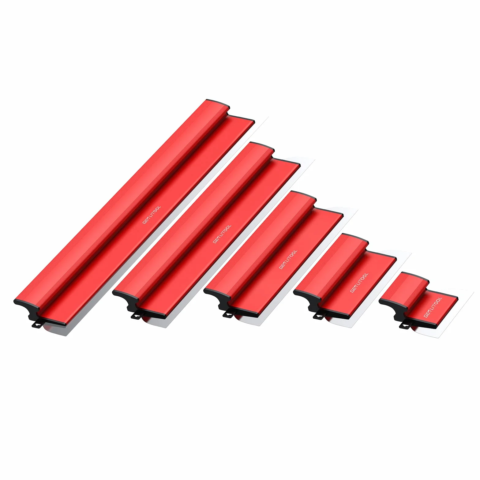 GETLITOOL Zestaw 5 szpachli do szpachli 15-80 cm ze stali nierdzewnej i części zamiennych, drążek teleskopowy 80-130 cm i klips, kompletny zestaw z walizką na ściany i sufity z betonu i betonu płyt