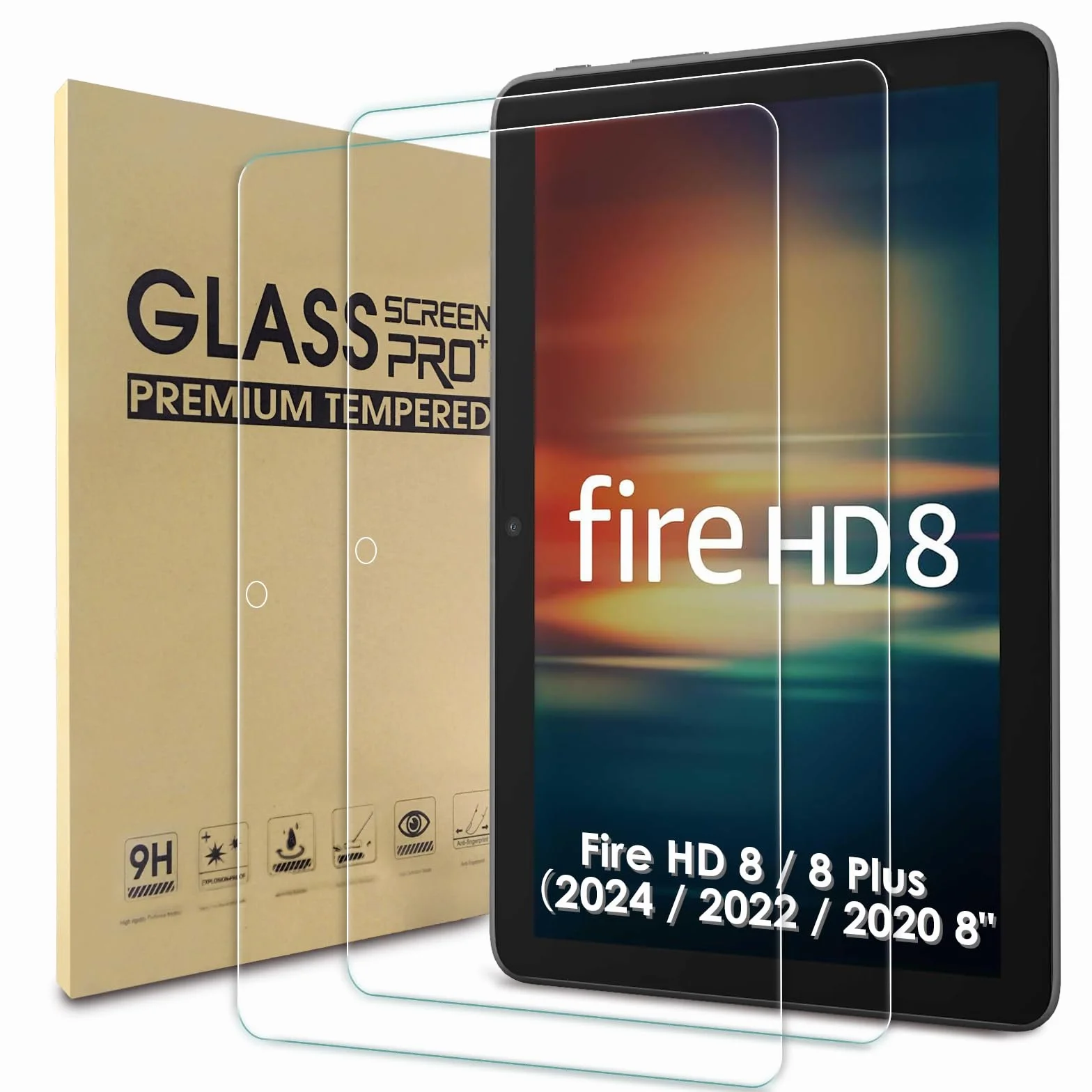Szkło hartowane Ochrona ekranu dla Amazon Fire HD 8/8 Plus 2024/2022/2020, 2 szt.