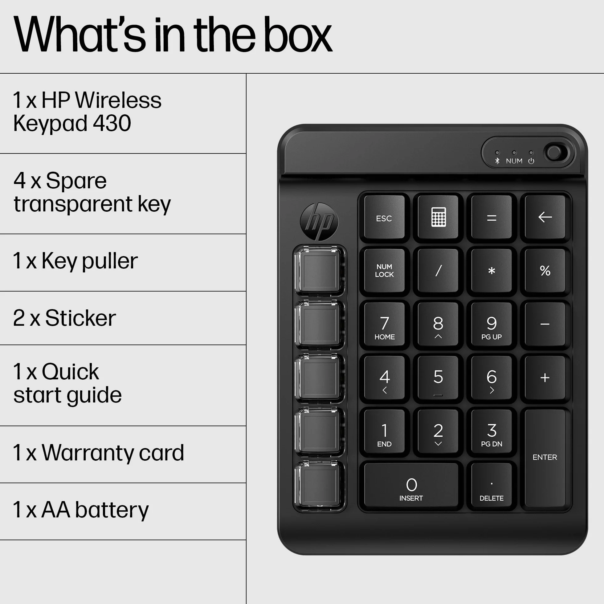 HP 430 programowalna klawiatura bezprzewodowa, połączenie Bluetooth 5.3, gwarantowana 50 milionów ciśnień, kompatybilna z Windows 10, 11, macOS i ChromeOS, czarna