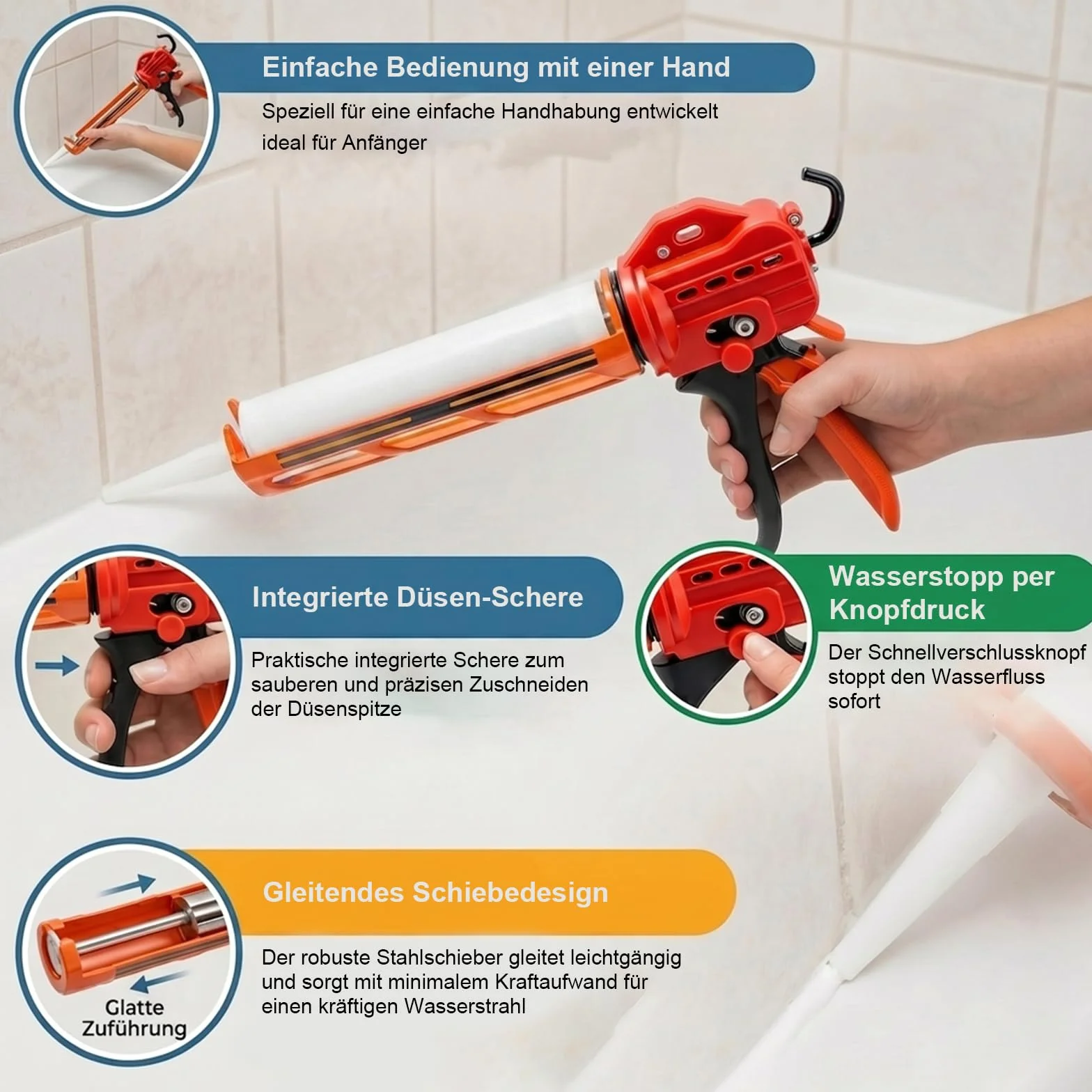 Profesjonalny Pistolet do Silikonu 300ml, 9 Łożysk Kulkowych | Wyciskacz do Kartuszy z Aluminiową Ramą, Przełożenie 15:1, Obrotowy 360°, do Silikonu, Akrylu i Klejów