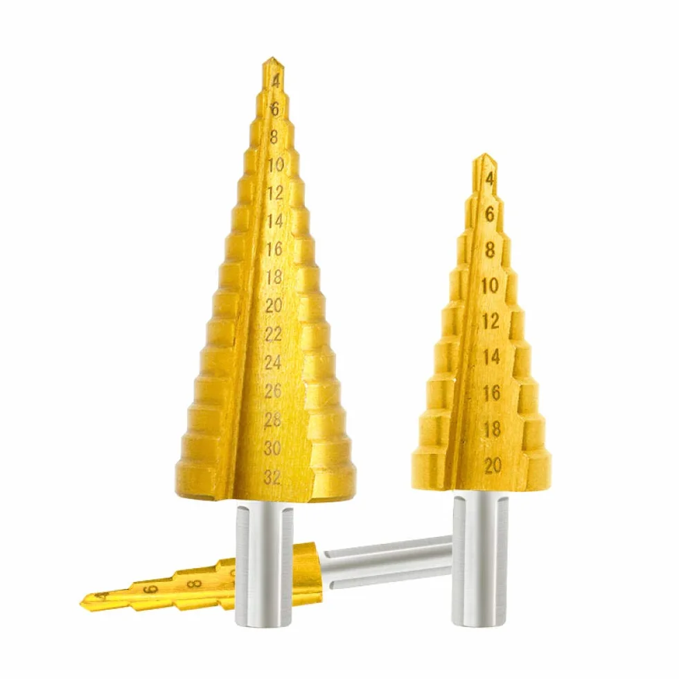 wiertło stopniowe Wiertło stożkowe stopniowe powlekane tytanem 3 szt. 4-12/20/32 mm Wiertło stopniowe Narzędzia do wiercenia rdzeniowego Wiertło otworowe HSS Wiertło do metalu