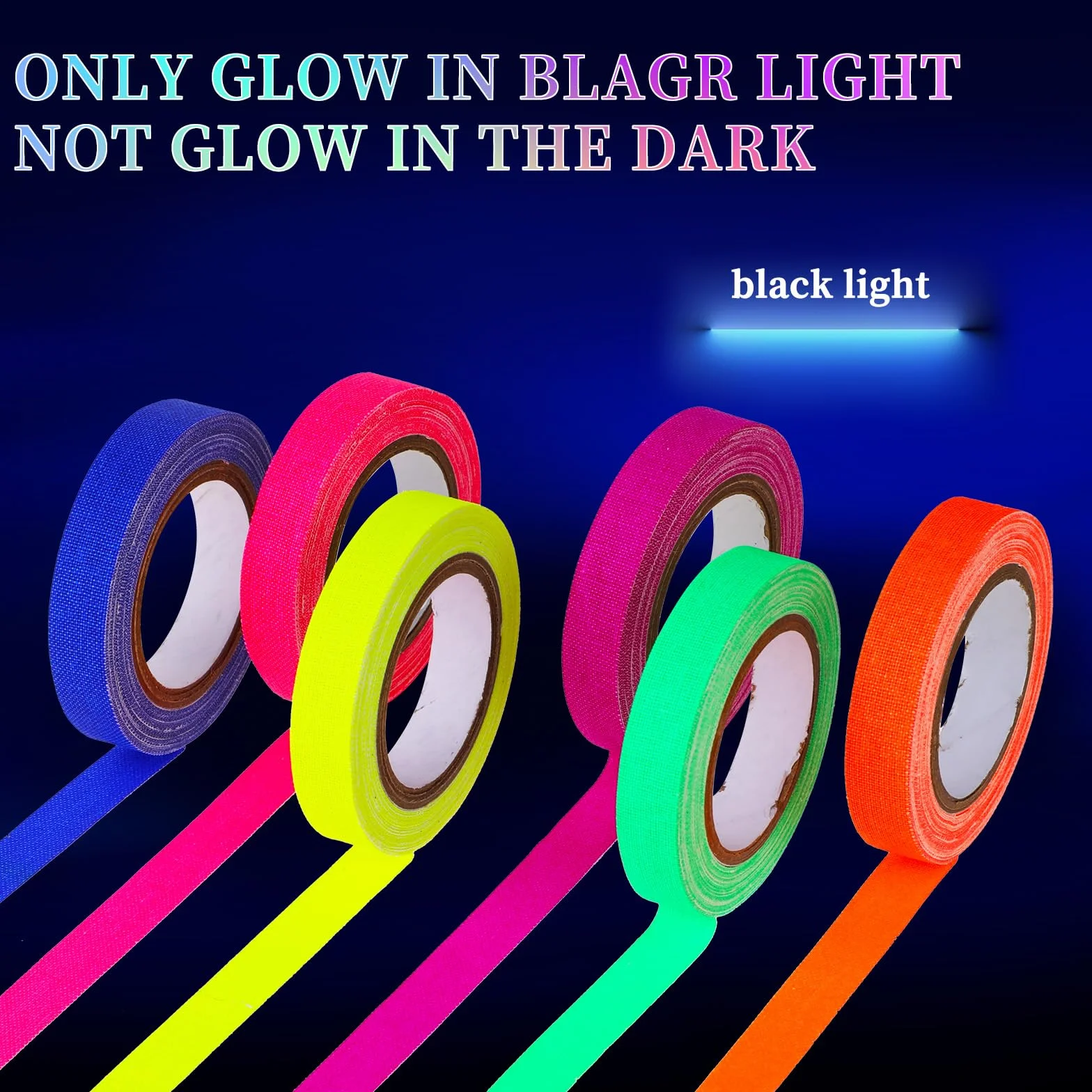 Giantree 6 rolek neonowej taśmy klejącej, 5 m x 10 mm, fluorescencyjna taśma samoprzylepna, odporna na promieniowanie UV, czarne światło, taśma ostrzegawcza na schody, ściany, akcesoria sceniczne (10
