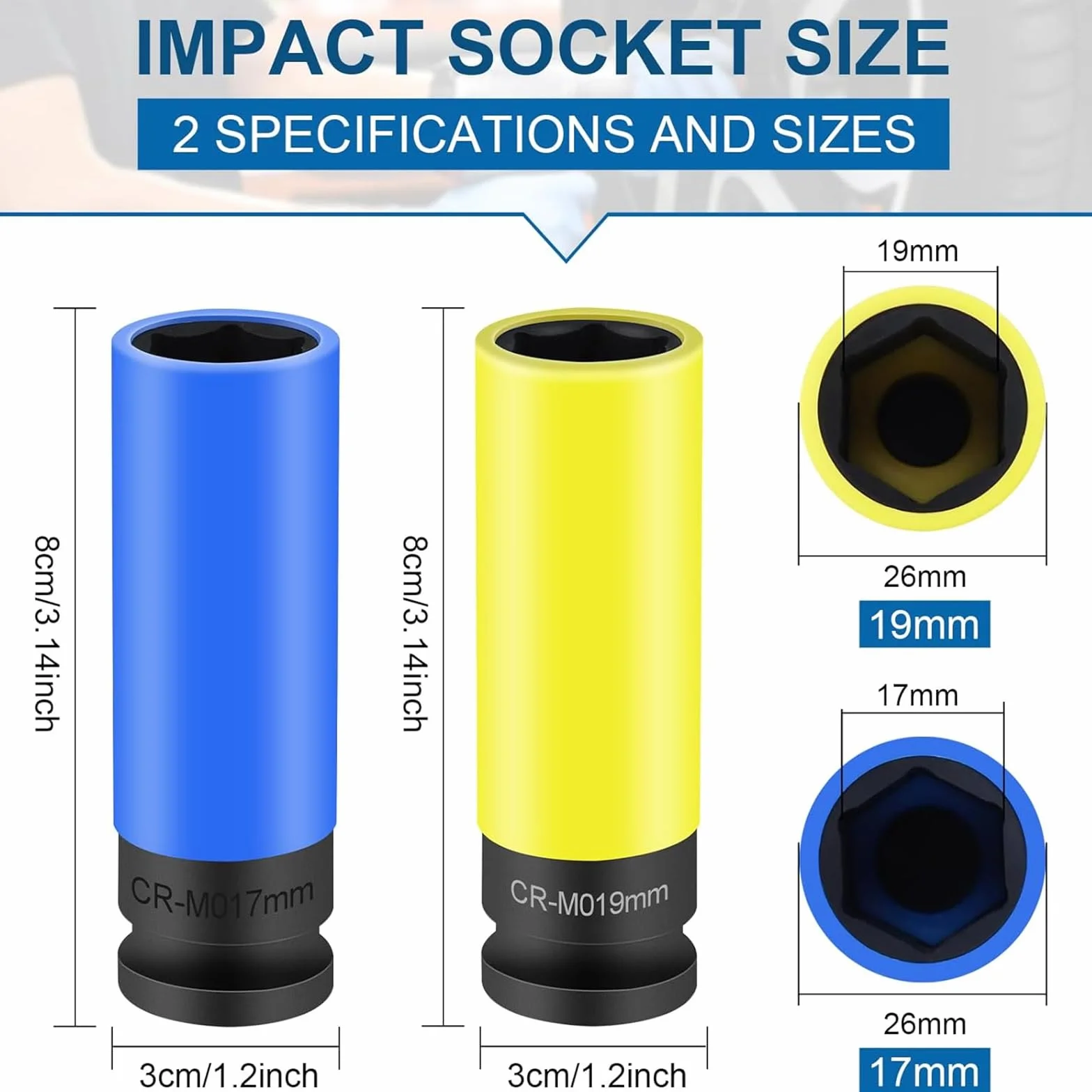 Napęd 17 mm klucz nasadowy do wkrętarki udarowej, nakrętki 19 mm, zestaw kluczy nasadowych Lug Nut Socket, nakrętka 1/2" 12,5 mm napęd, 6-kątna, SW 17 mm, długa, do samochodu / samochodu R63041716