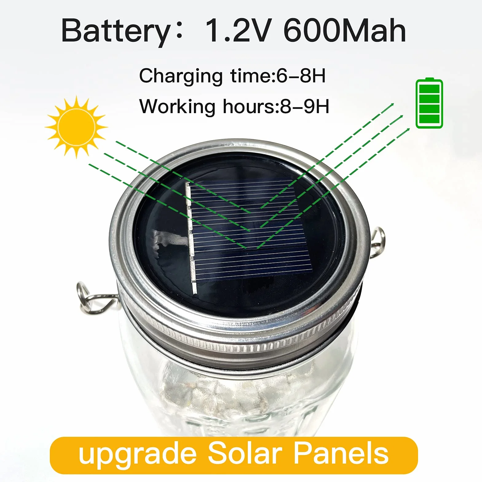 XVZ Lampa solarna do ogrodu, [6 sztuk] Solar 20 diod LED, szkło na przetwory, wodoszczelne, do użytku na zewnątrz, na wesele, imprezę, do stołu, na drzewko (ciepła biel)