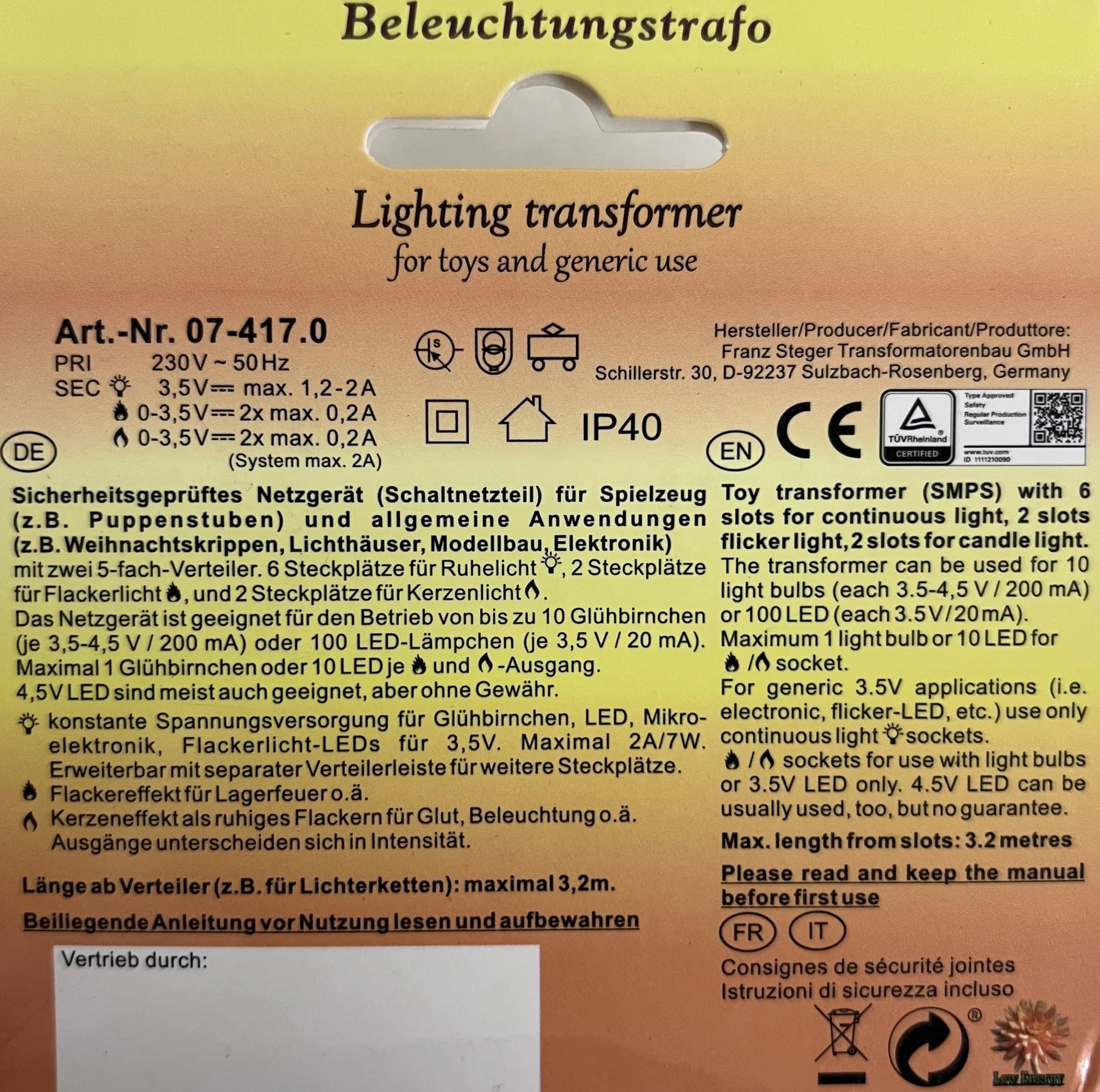 Kahlert Licht 60976 Rust-/flikkerlichttransformator voor poppenhuizen en kerststalen, zwart