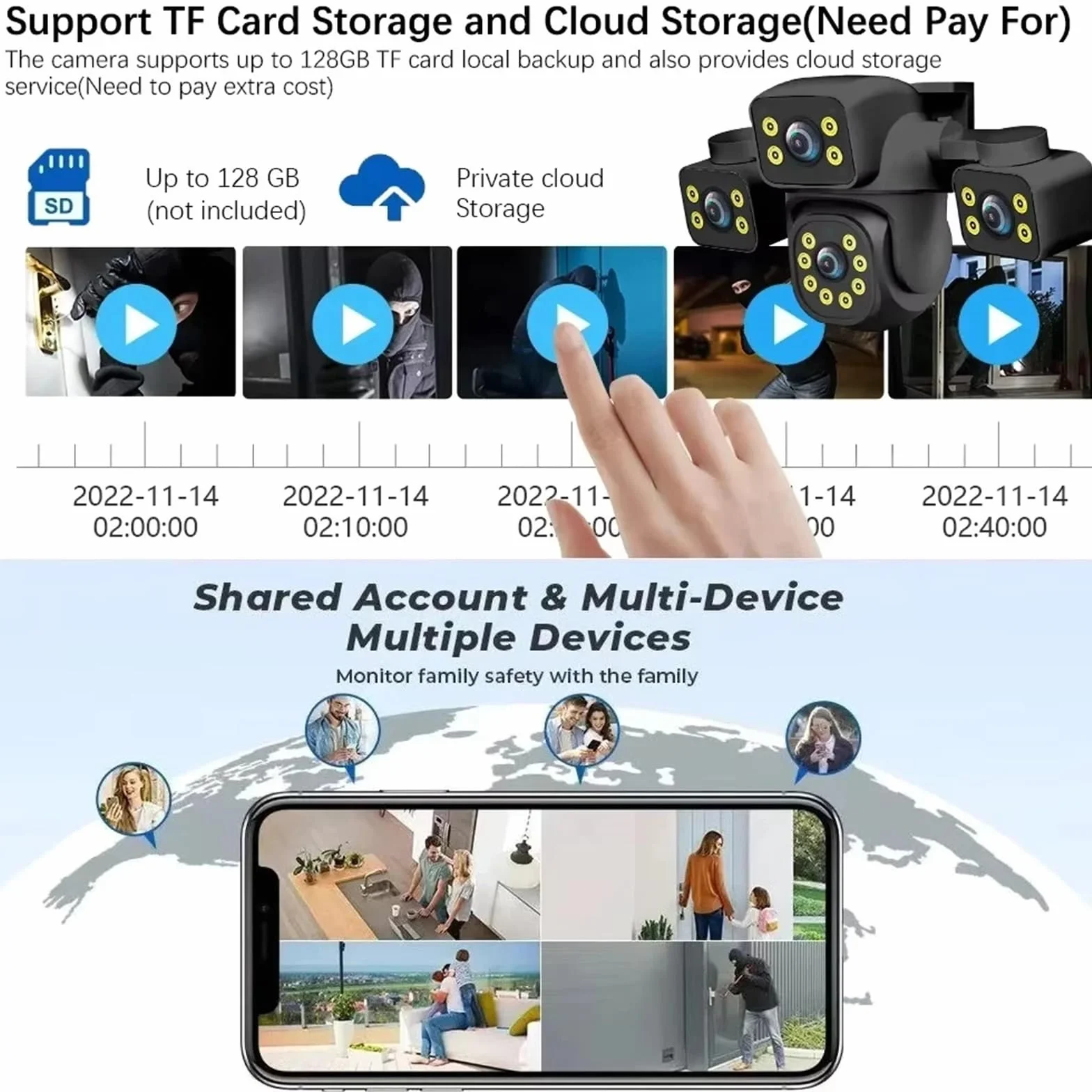 Nadzór wideo z 3 obiektywami Kamera 15MP Sieć Wi-Fi Kamera CCTV Bezprzewodowy Monitor 360° Zewnętrzne wodoodporne kamery bezpieczeństwa | 15MP WIFI NO Card