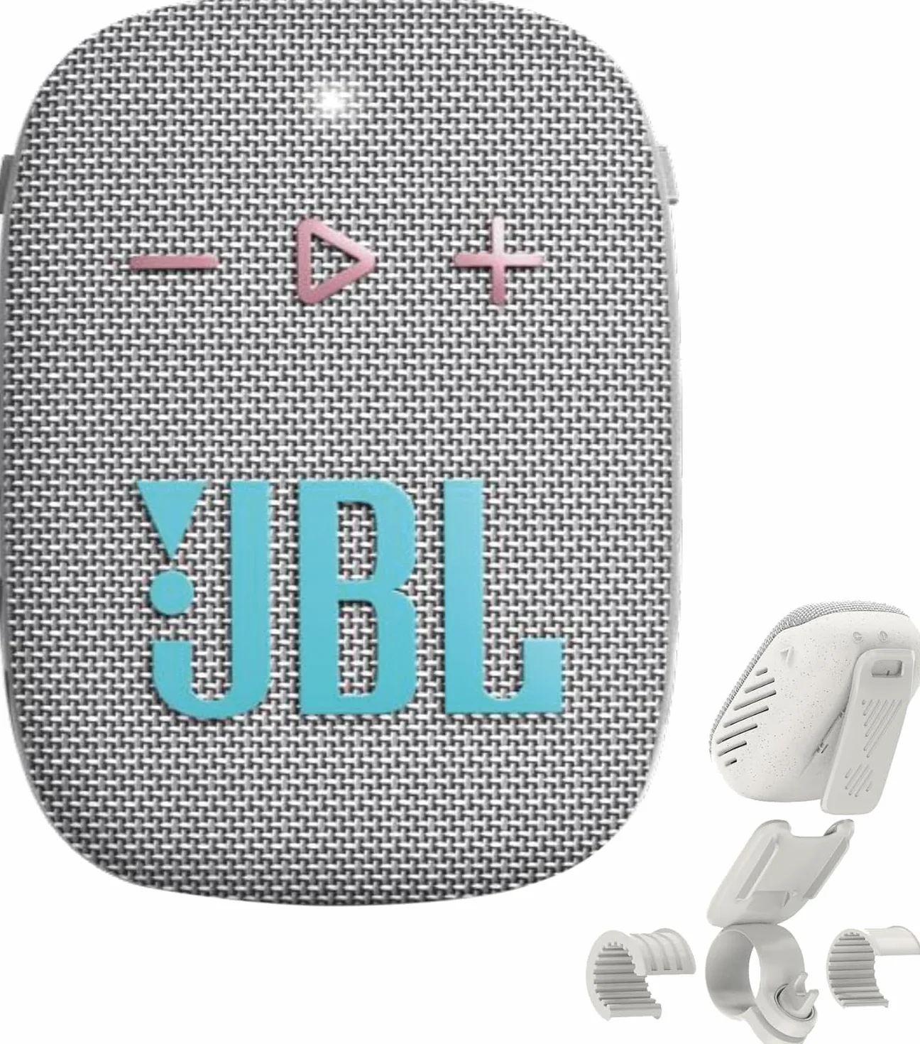 JBL Box Wind 3S przenośny mini głośnik Bluetooth, wodoszczelny, z klipsem, do uprawiania sportu, roweru i skutera, Bass Boost - biały, jasnoszary