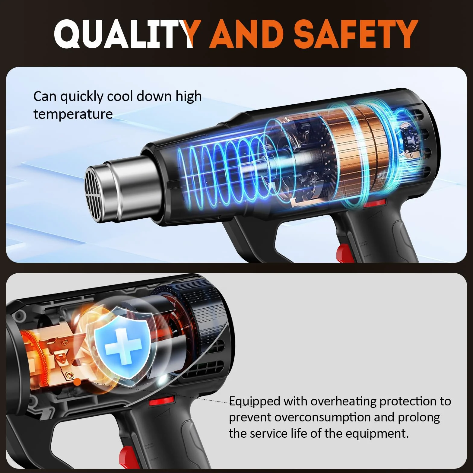 AIUNAOM Pistolet na gorące powietrze 2000W, 50℃-650℃, z bezstopniową regulacją temperatury i 2 ustawieniami przepływu powietrza. Idealny do ogrzewania, odmrażania i spawania