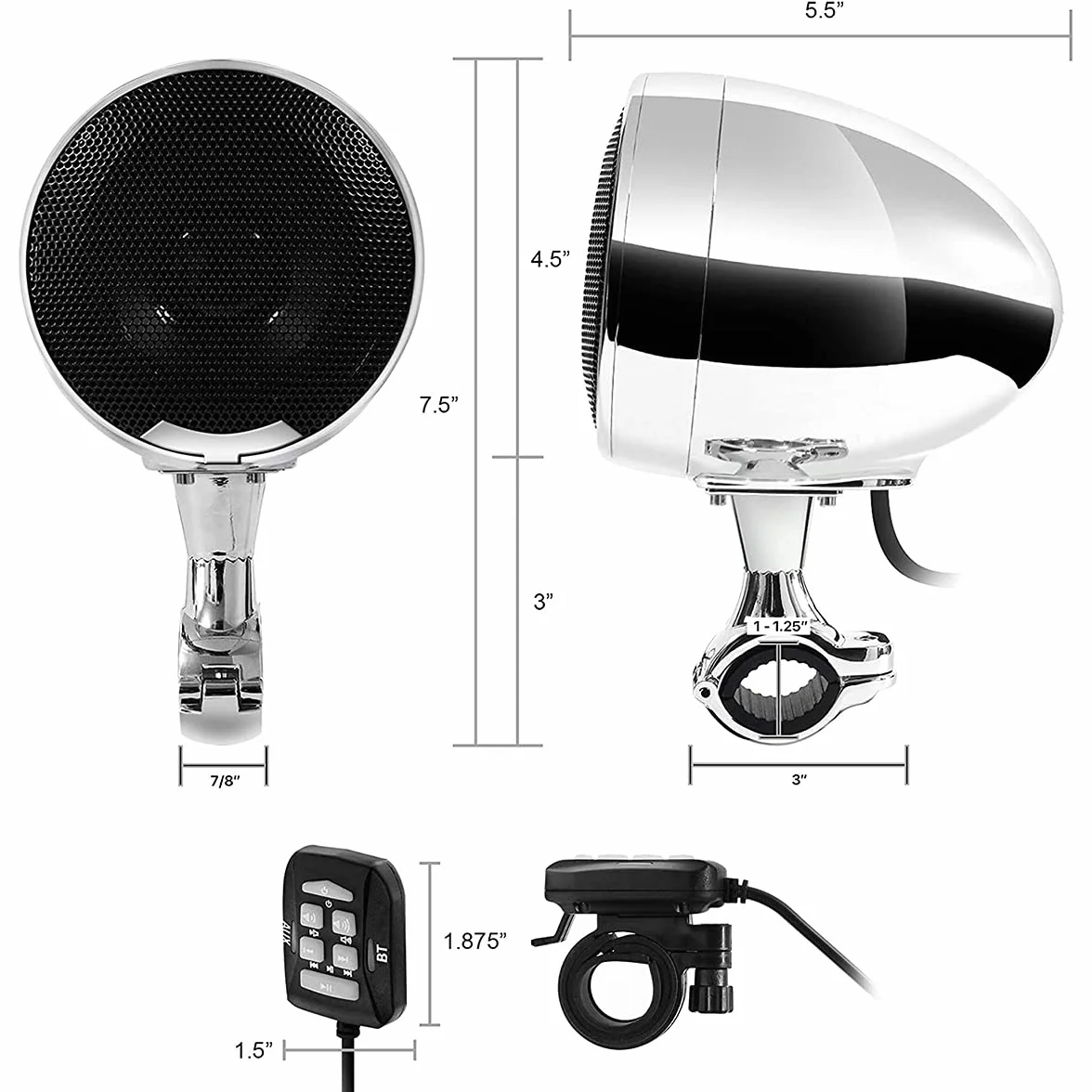 Wbudowany wzmacniacz 600 W Bluetooth motocyklowy system audio USB AUX MP3 chromowany