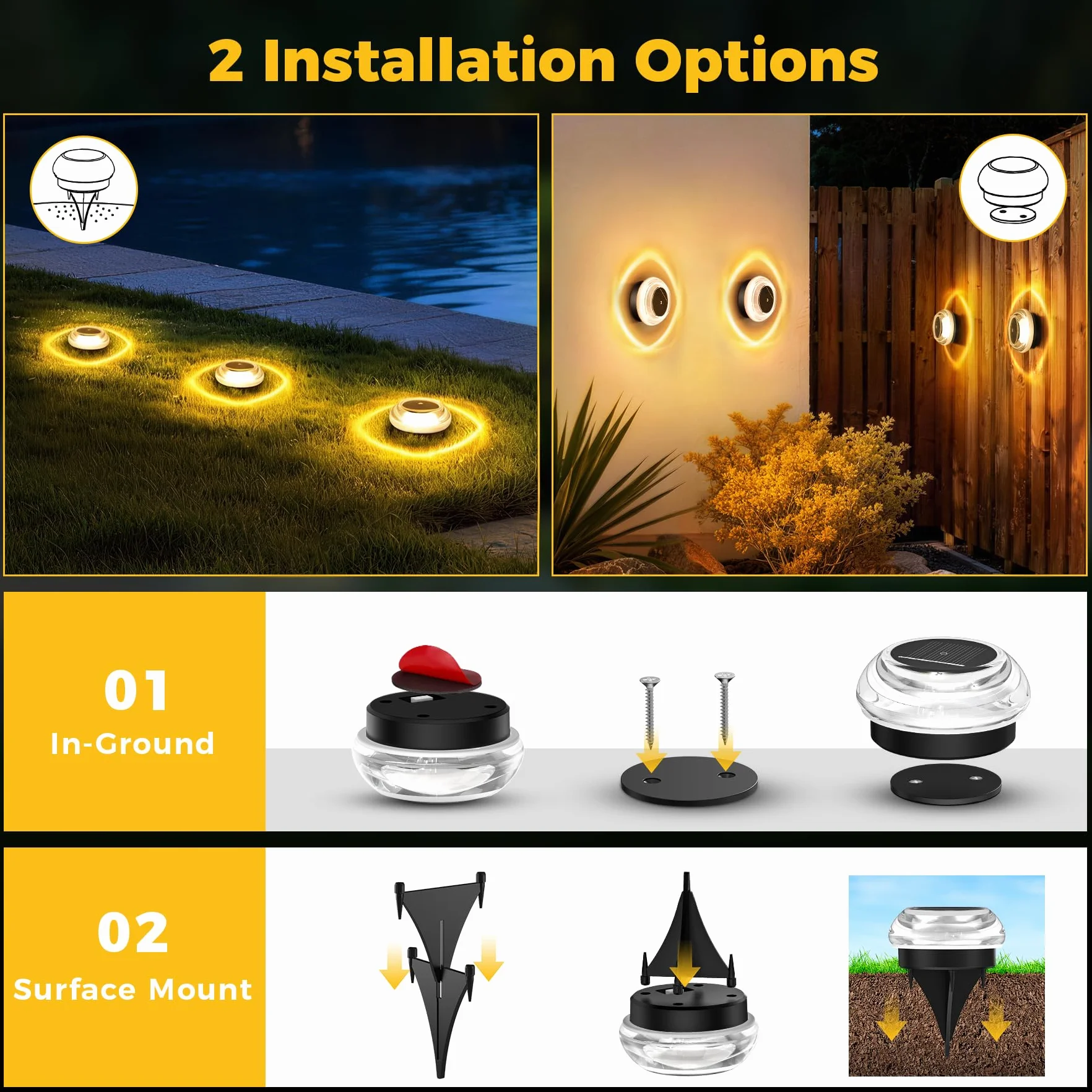 Zestaw 8 solarnych lamp gruntowych do użytku zewnętrznego – LED-owe lampy ogrodowe (wodoodporność IP65)