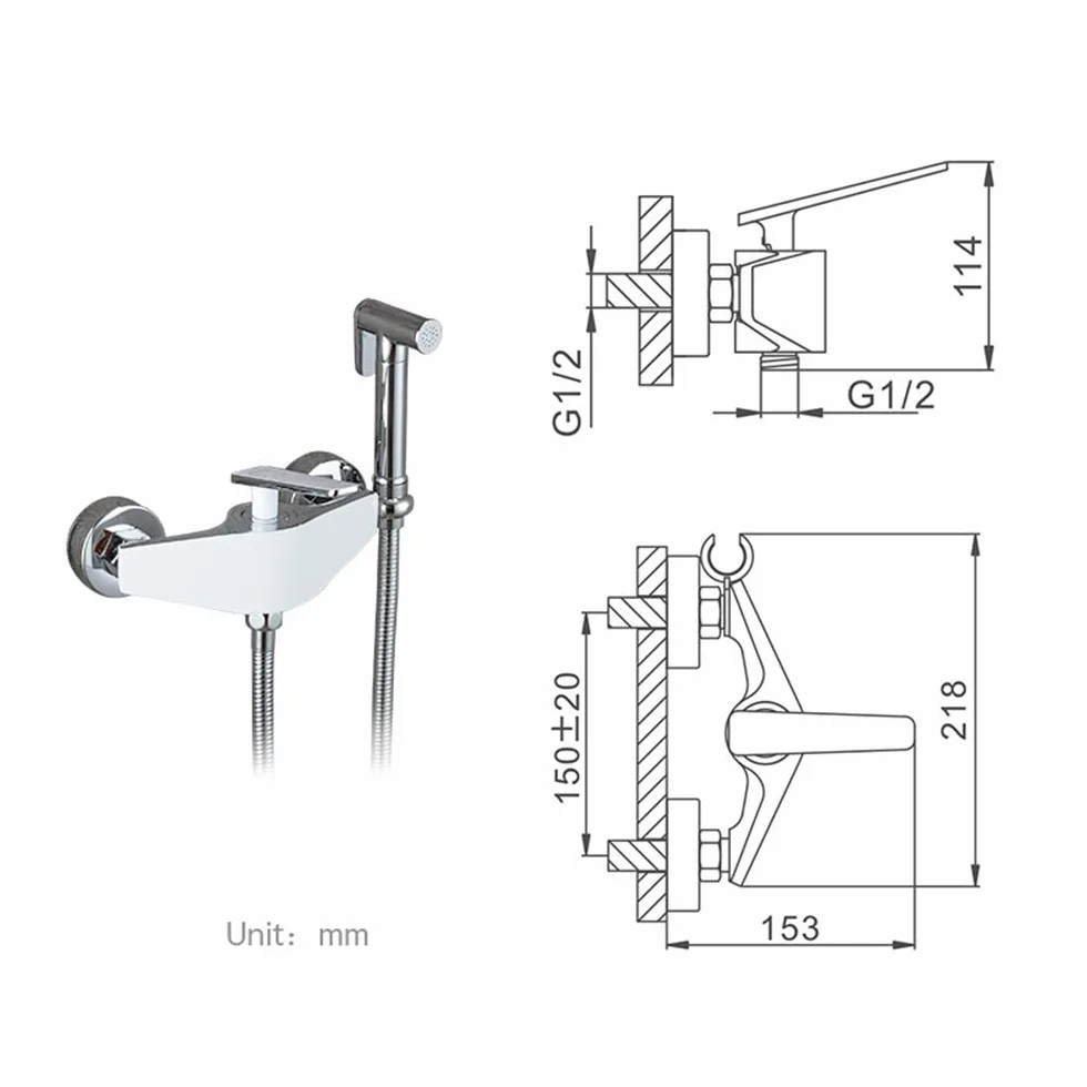 Systemy prysznicowe z wodą kranową Baterie bidetowe, montowane na ścianie Łazienka Bateria prysznicowa Bidet Opryskiwacz toaletowy Bidet Toaleta Spryskiwacz Bateria mieszająca